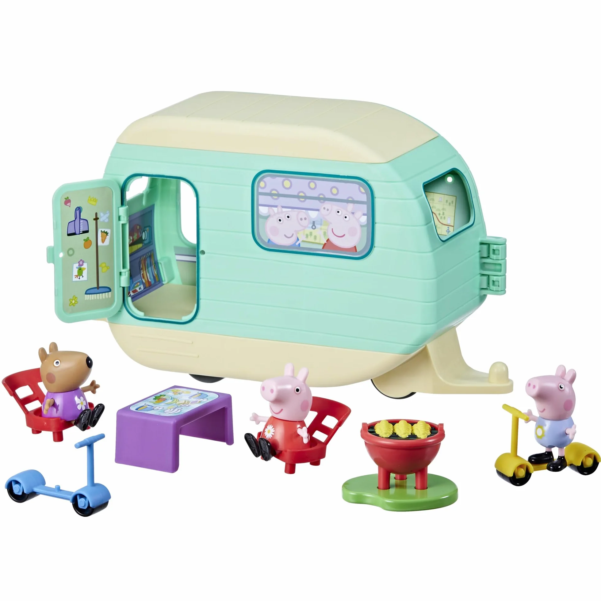 Peppa Pig Set de Juego Aventura en Carretera Caravana de Juguete con 3 Figuras Peppa George y Birgit para Niños 3 Años o Más
