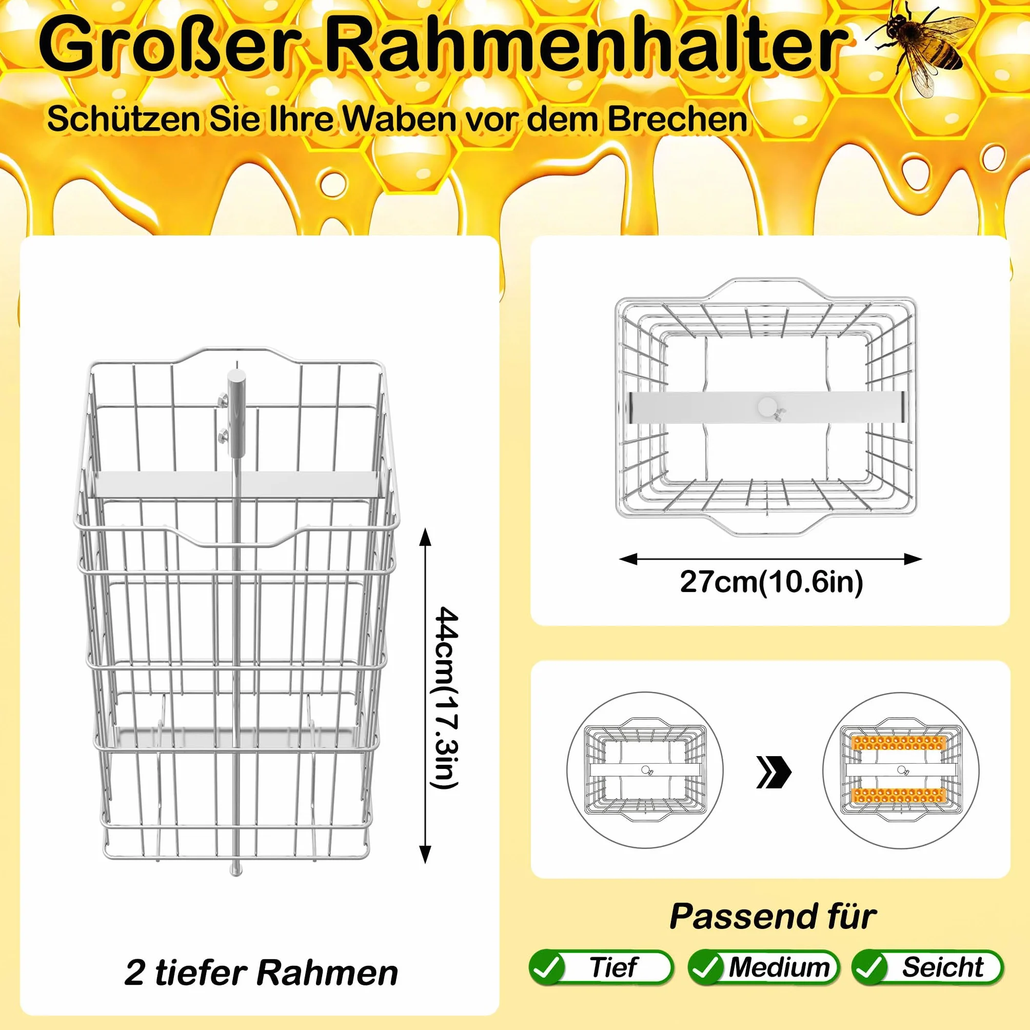 XMTECH Extractor de miel manual con 2 panales de abeja de acero inoxidable, extractor de miel tangencial con tapa de visión y ajuste de altura, tirachinas para aficiones y profesionales, salida de
