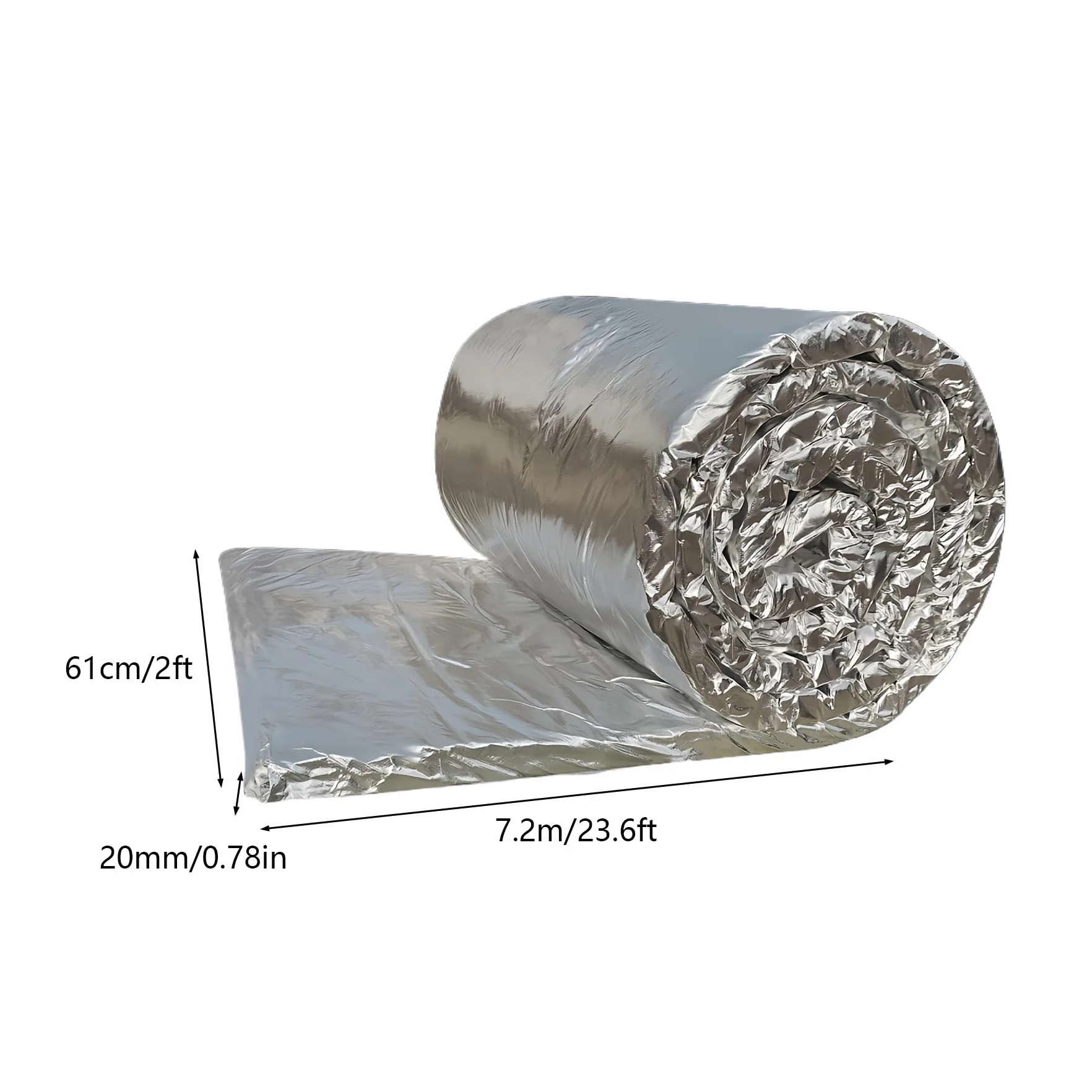 Manta Fibra CeráMica Resistente a Altas Temperaturas con LáMina Aluminio, Material IgníFugo y Aislante, Adecuada para Hornos, Calderas, TuberíA(Size:61cm*7.2m(2*23.6ft),20mm(0.78in),Color:Dos lados)