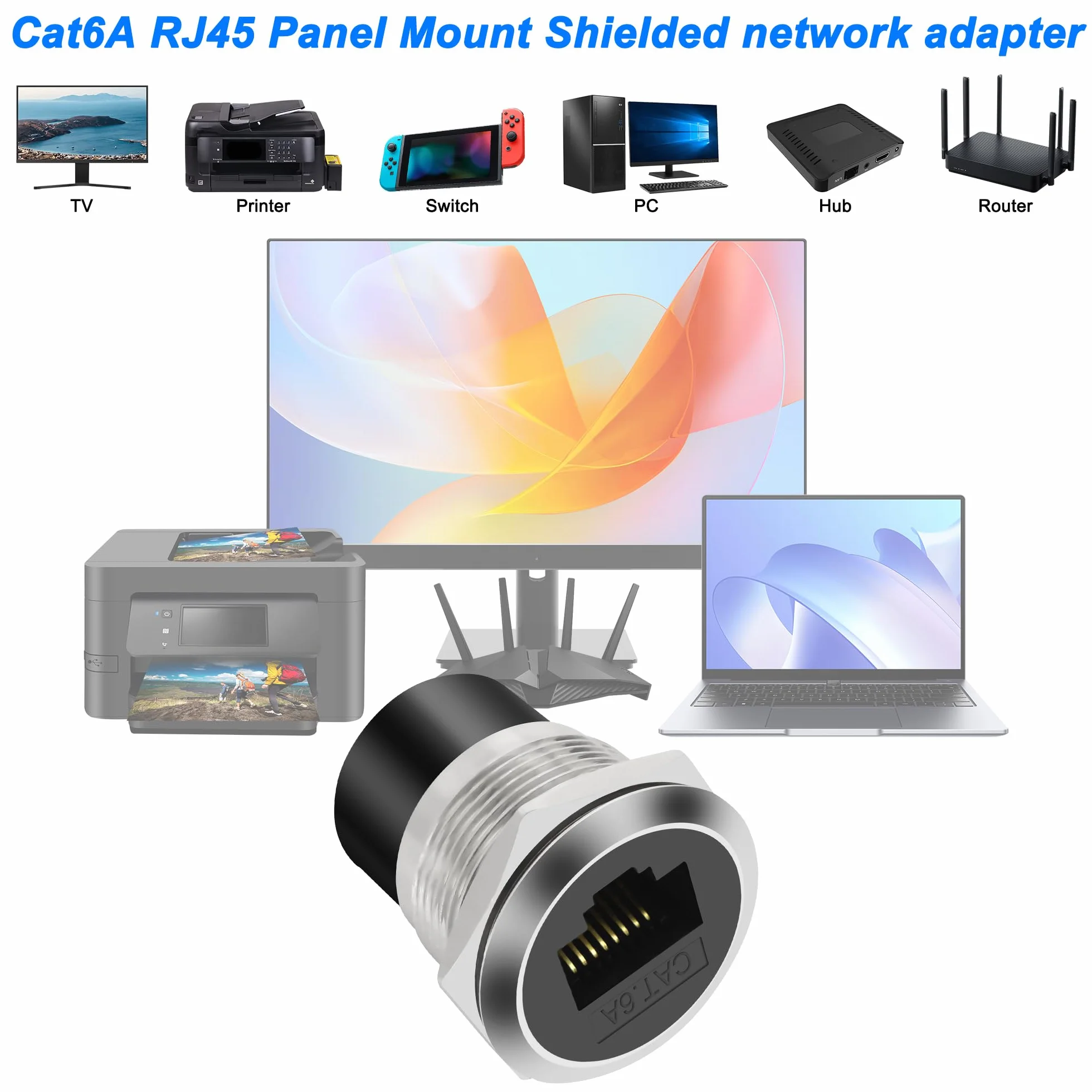 RJ45 CAT6A Panel Mount Adaptador Rosca Montaje Fijo Acoplador Ethernet Hembra a Hembra Conector Cat6A/CAT6/CAT5E 8P8C Red Socket LAN