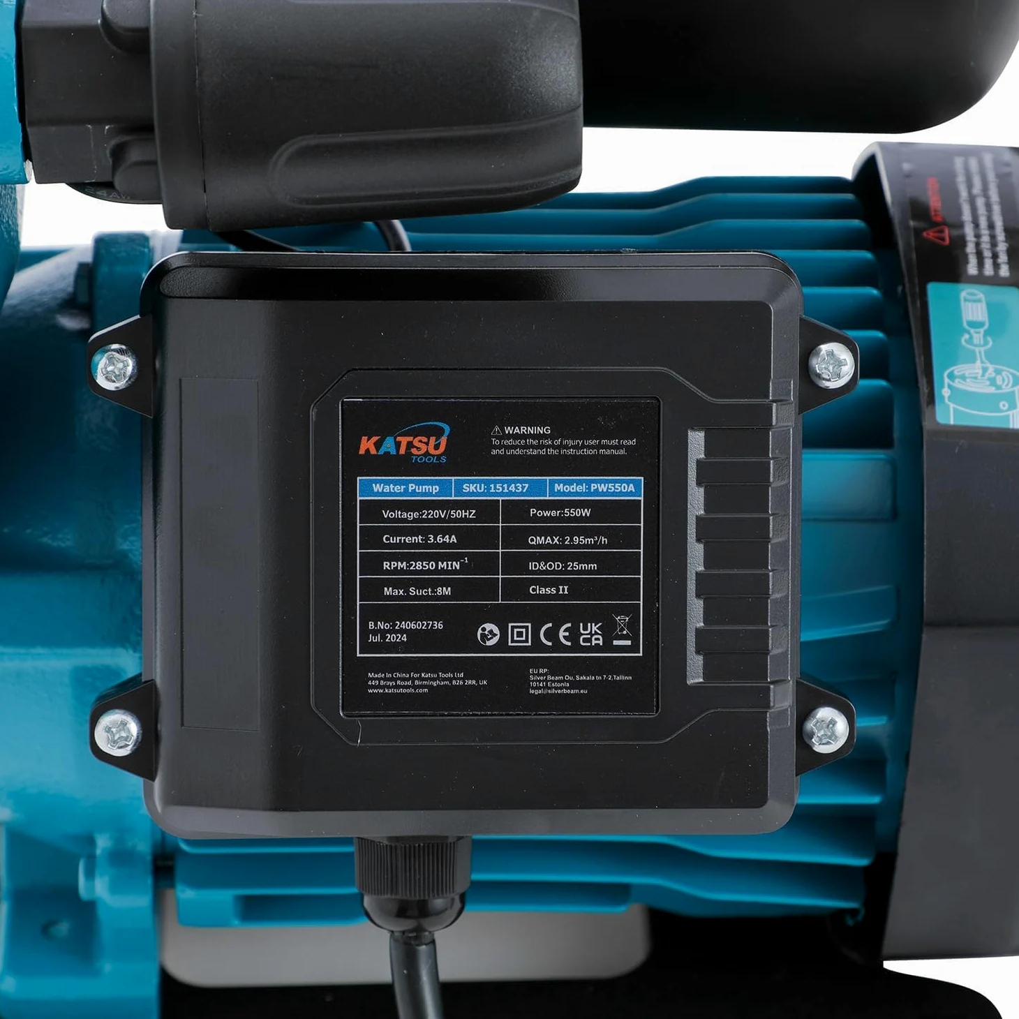 KATSU Bomba de Refuerzo de Agua de 550W, Automático Control de Presión, Autocebante Adecuado para Grifos de Agua para el Hogar y el Jardín 151437