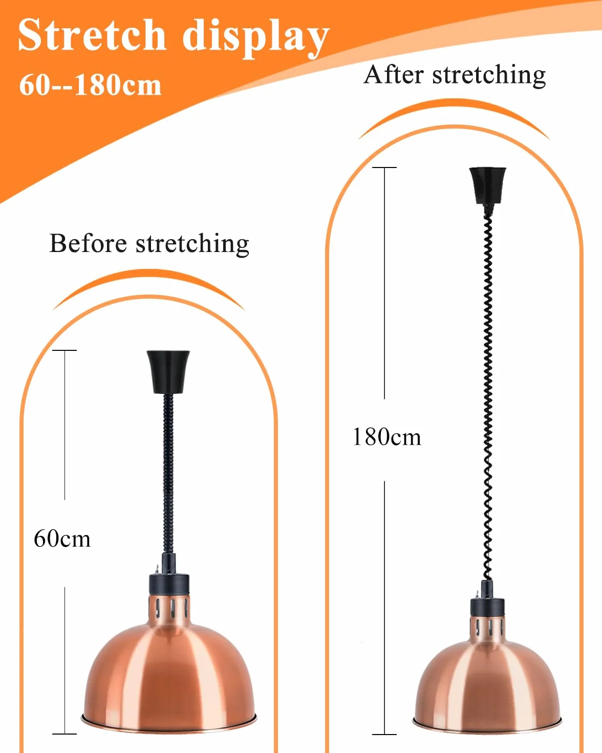 YJINGRUI Juego de 2 lámparas de calor para alimentos, con alcance telescópico, 60-180 cm, para buffet, cocina, restaurante (bronce)
