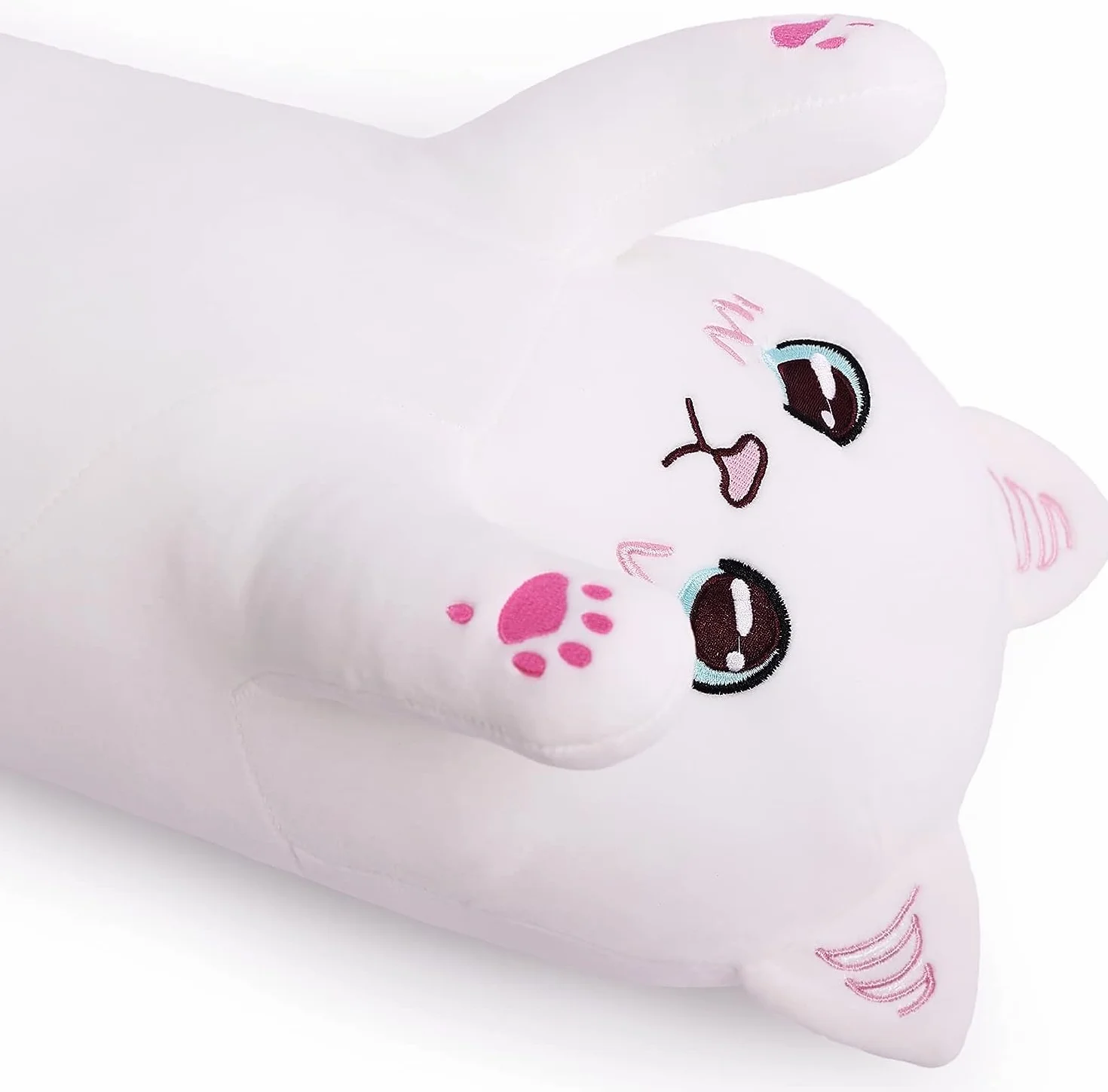 SNOWOLF Almohada Larga de Felpa Suave Gato Dibujos Animados 50 cm Blanco