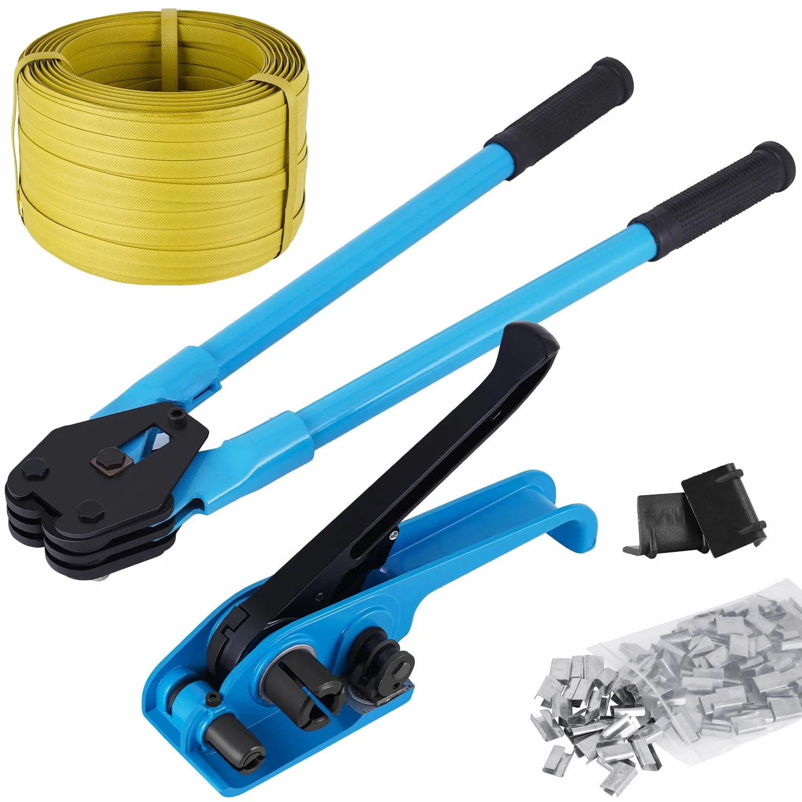 BAOSHISHAN Kit de flejado con 200M de fleje PP(Polipropileno) Herramienta de flejado manual para fleje PET/PP de 13-19mm de ancho y 0,6-1mm de grosor