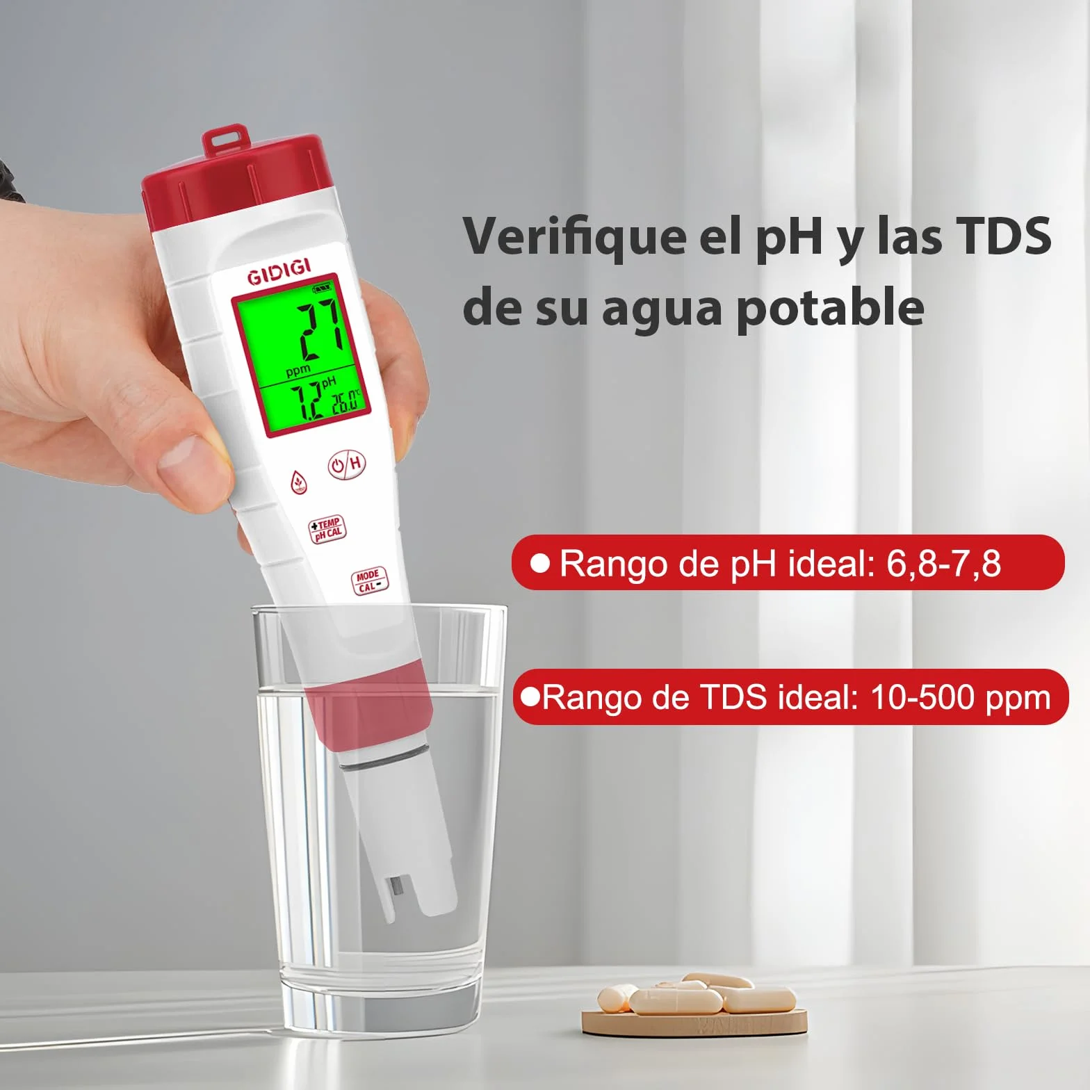 Medidor TDS pH EC 4 en 1 ph-metro para agua potable hidroponía acuario