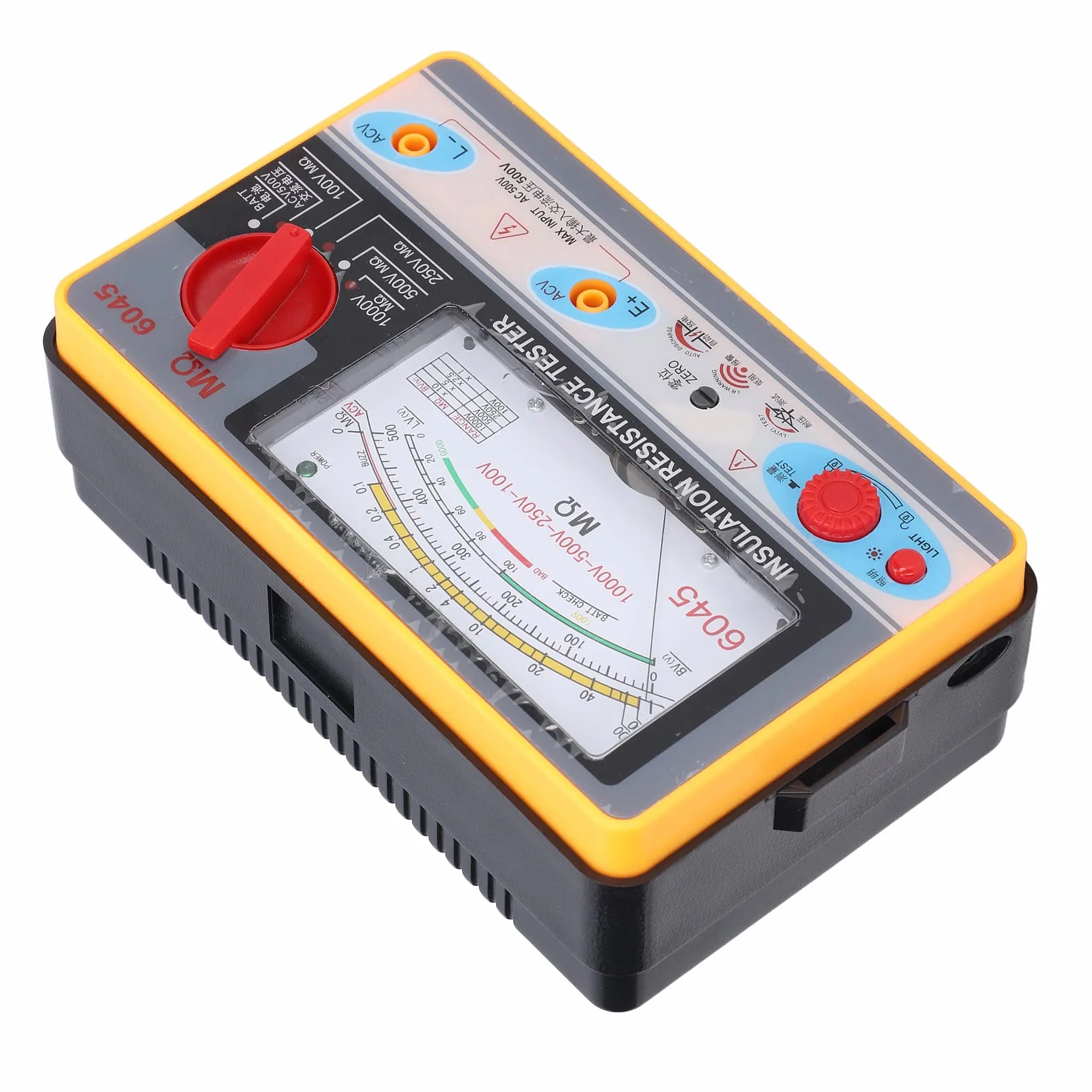 Probador de Resistencia de Aislamiento Analógico, CC 100/250/500/1000 V Y CA 750 V Y Medidor de Megaohmios de Batería, 5-2000 Mohm para Pruebas de Infrarrojos