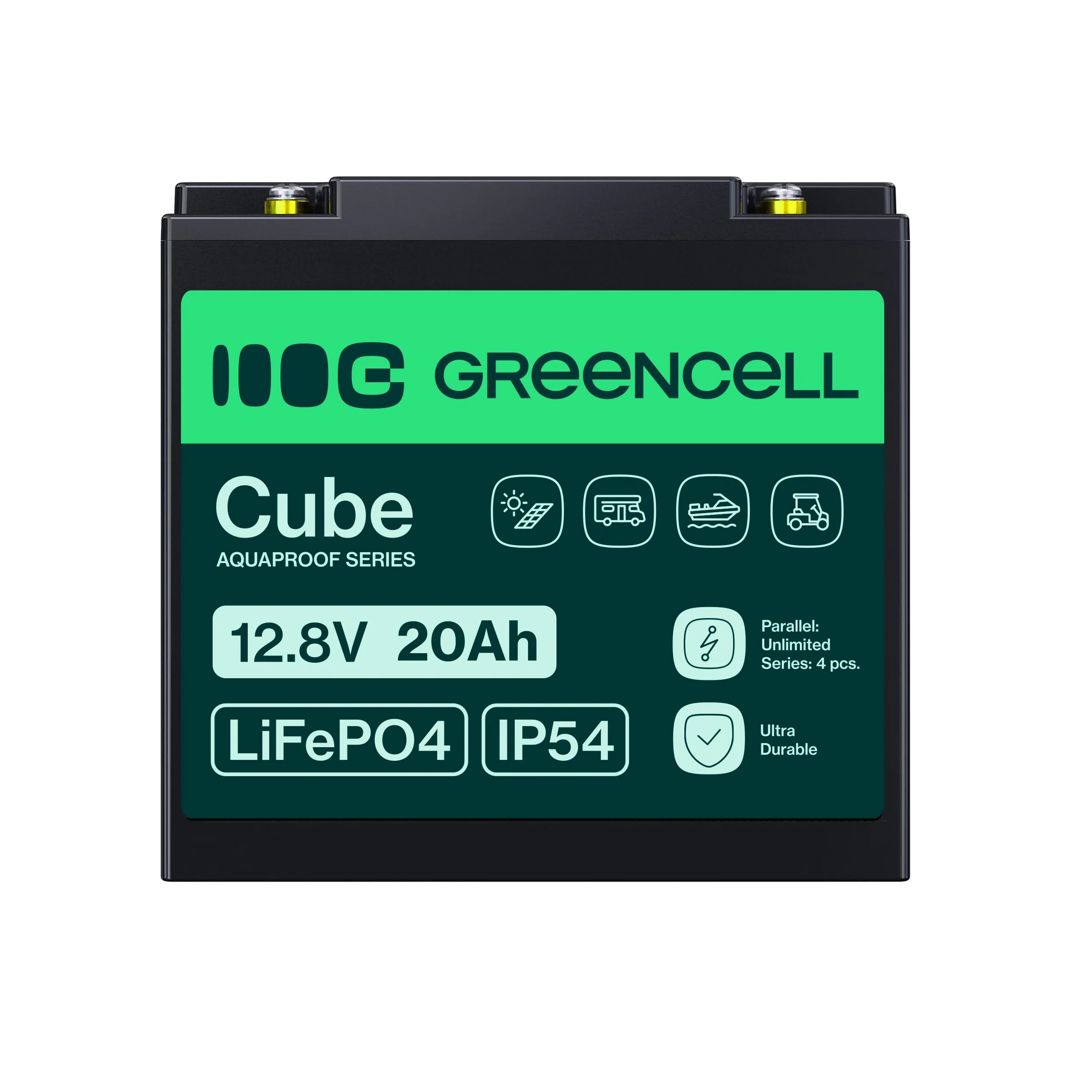Batería LiFePO4 Green Cell CUBE ion de litio 12.8V 20Ah 256Wh para Tractor, Cortacésped, Vehículos Eléctricos, Almacenamiento Energía