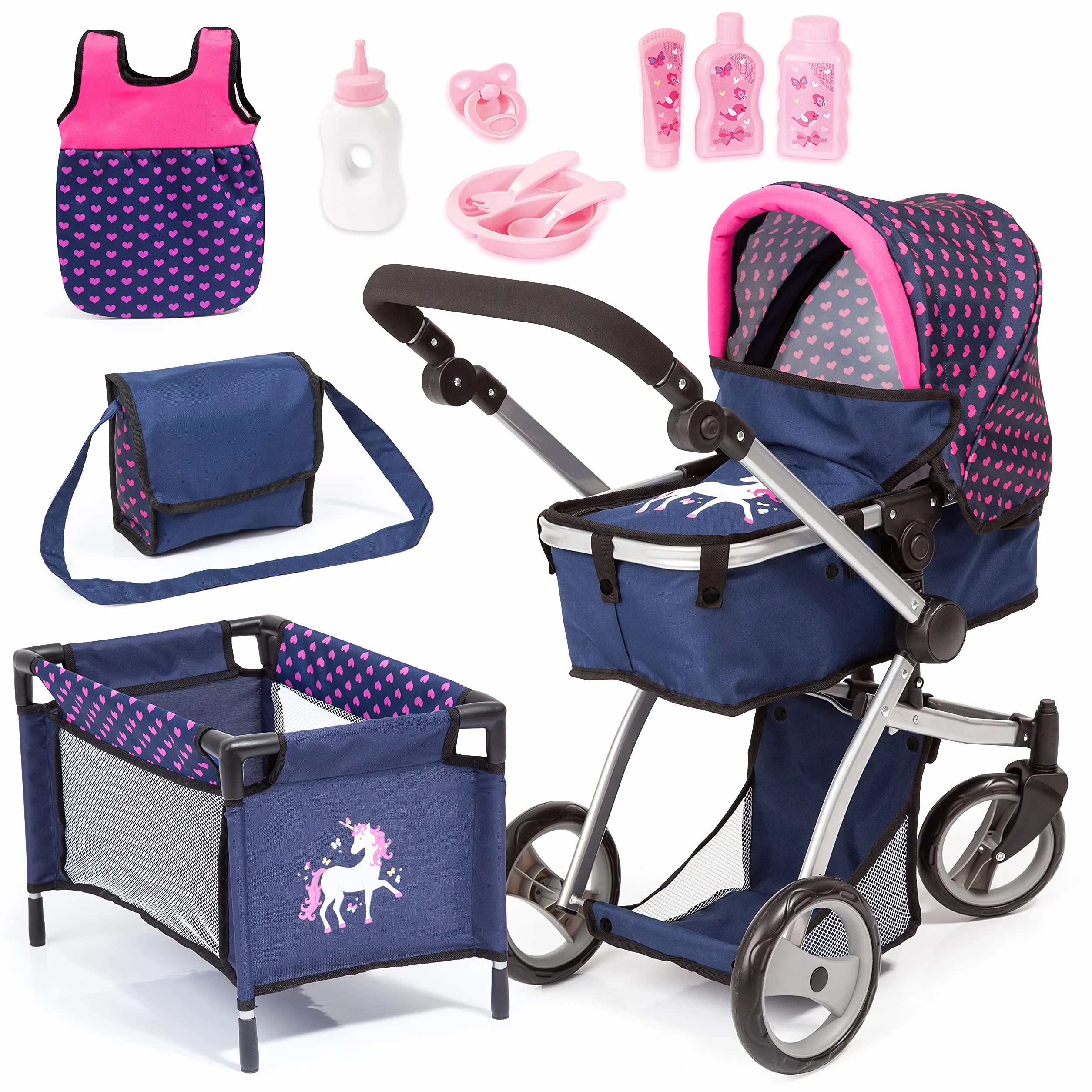 Bayer Design Set de Cochecito para muñecas Grandes Combi Milano Altura Ajustable