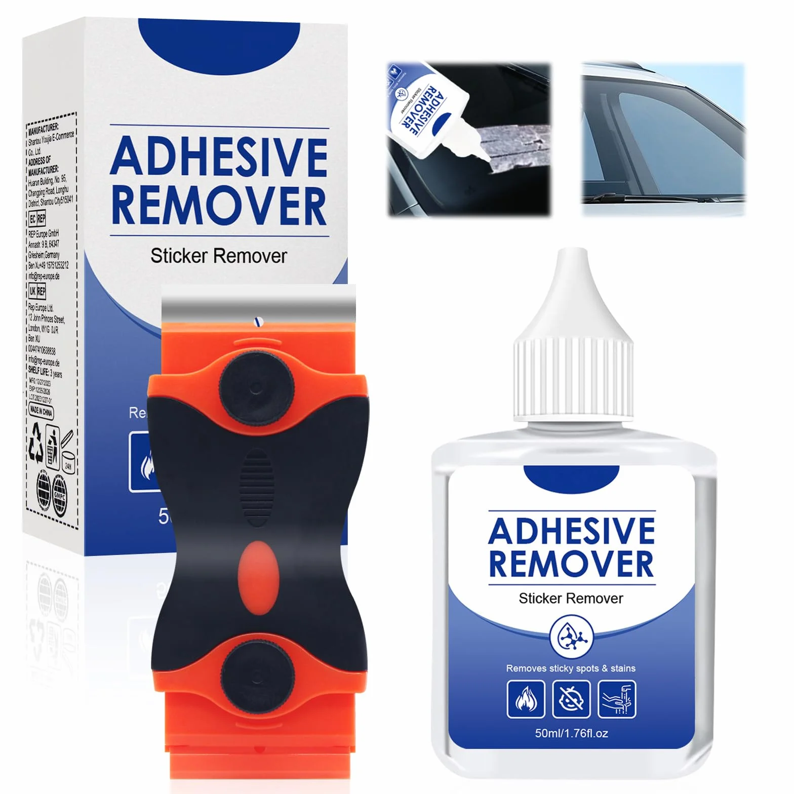 Quita Pegamento 50ml Eliminador de Etiquetas y Adhesivos con Raspador