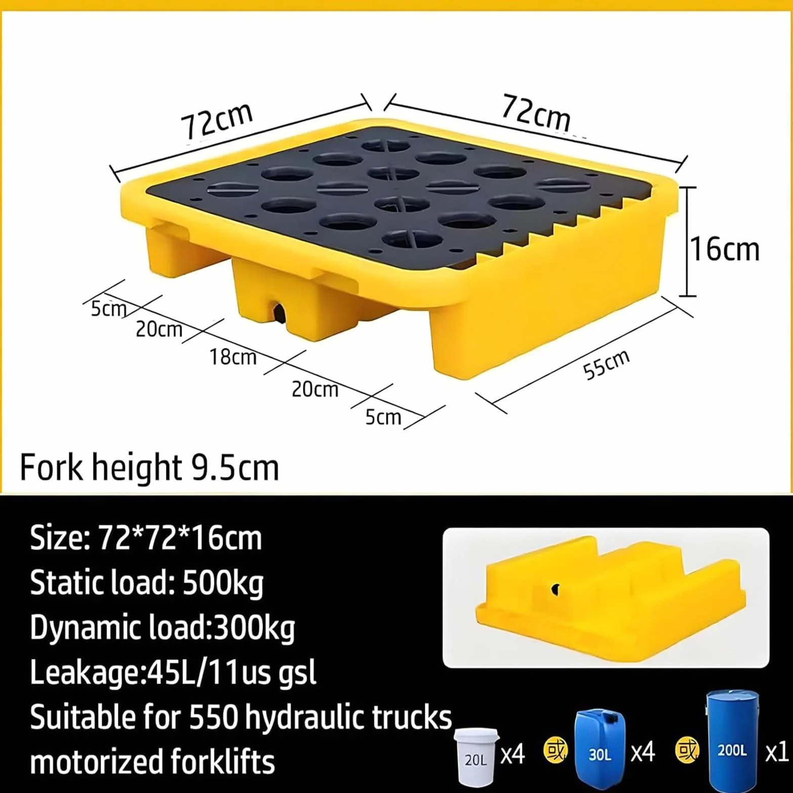 Palés industriales, Bandeja de contención de derrames - Palé Modular de Alta Resistencia para la prevención de Fugas - para Tanques de Aceite y líquidos - Dimensiones: 120 x 60 x 10 cm