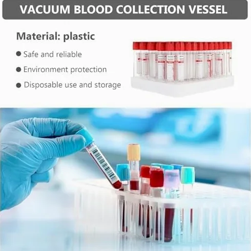 Tubos médicos de extracción de sangre al vacío, paquete de 100, plástico PET para uso en laboratorio, colección de muestras de sangre estériles y seguras