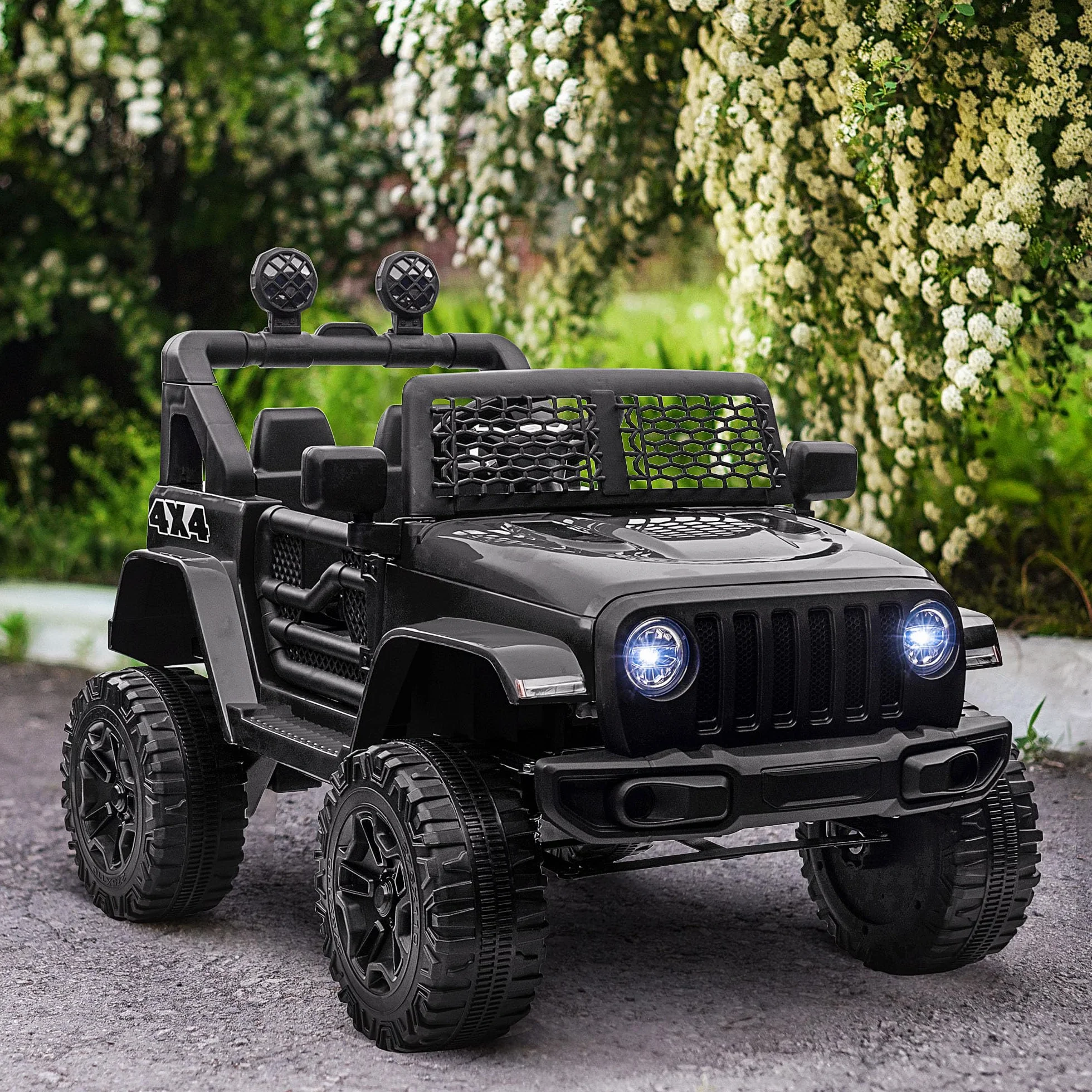 HOMCOM Coche Eléctrico para Niños 12V, Vehículo Todoterreno con 2 Motores, Control Remoto 2,4G, Negro