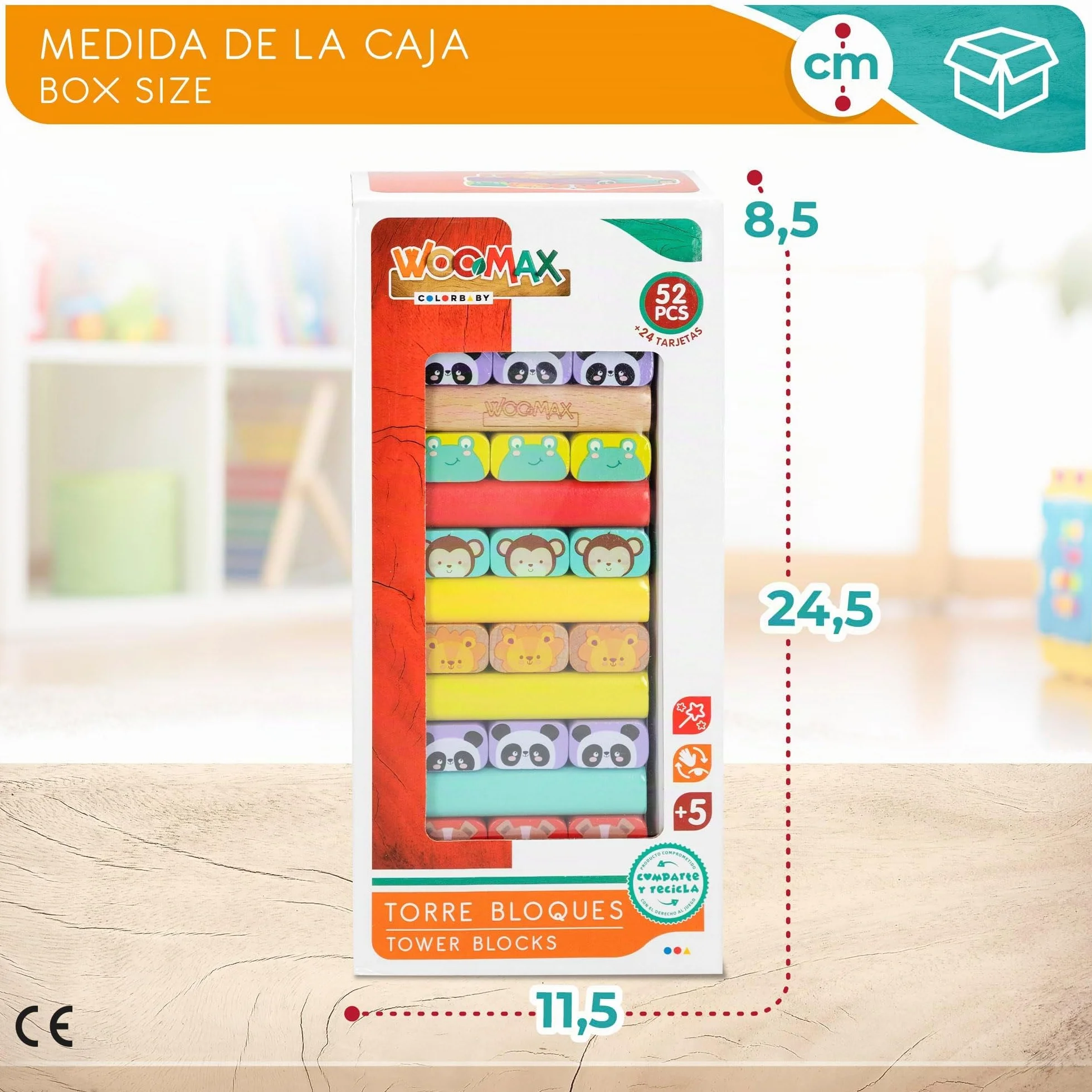 WOOMAX Torre de Bloques de Madera c/Animales y Colores