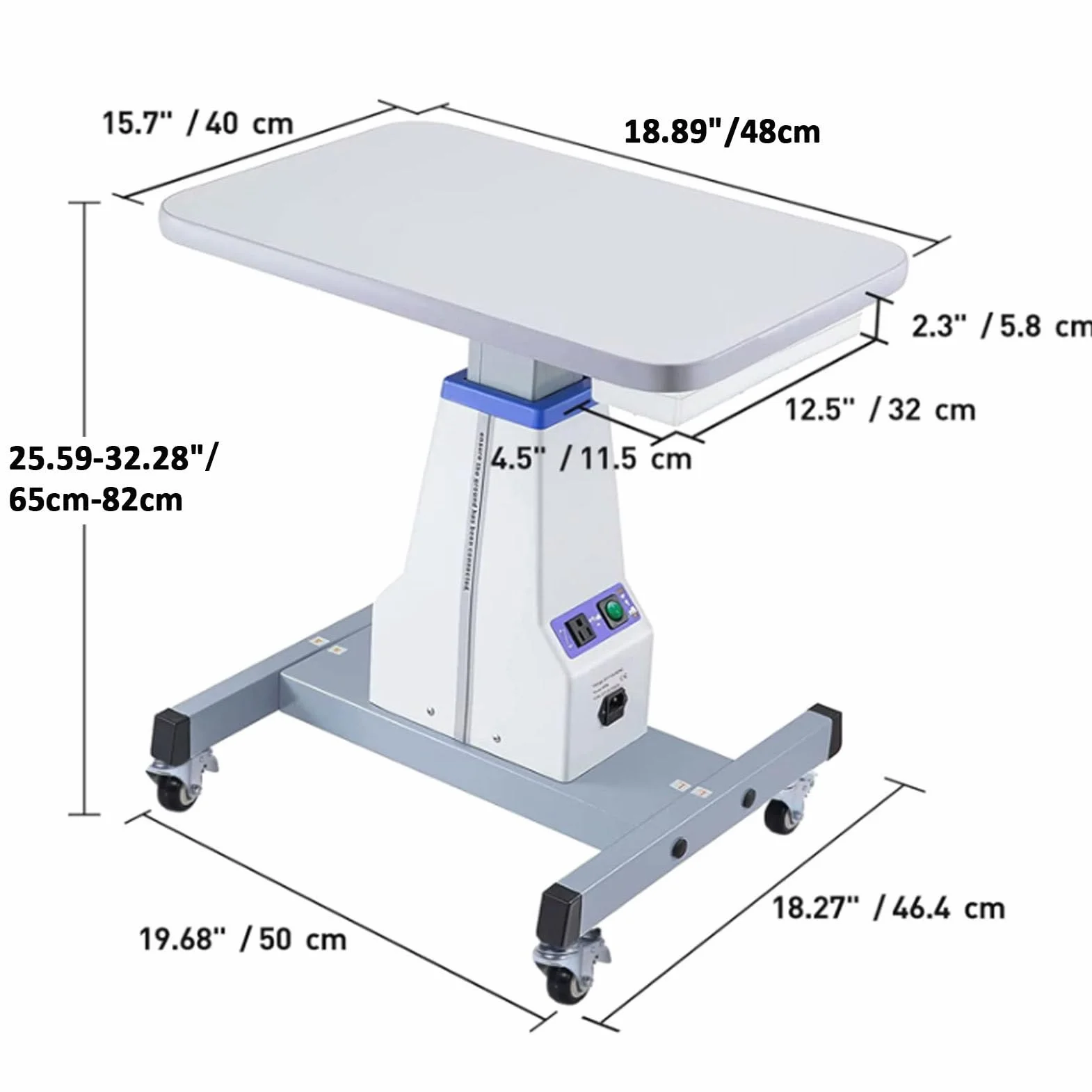 Mesa motorizada para instrumental, mesa elevadora para equipos ópticos profesionales de optometría con ruedas y altura ajustable, mesa de trabajo eléctrica motorizada para instrumental de óptica, colo