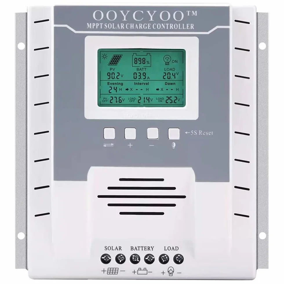 MPPT 60A Controlador de Carga Solar 12V 24V Automático, MPPT 60A Regulador de Carga Solar con LCD Pantalla puertos USB, Entrada FV máxima 100 V,Apto muchos plomo ácido y litio Baterías