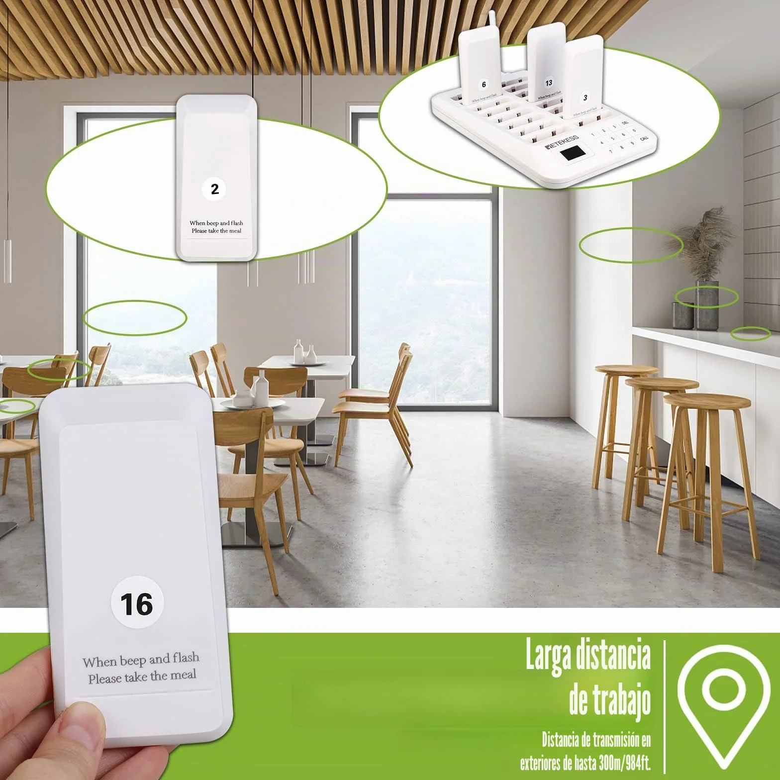 Retekess TD157 Avisador Restaurante, Buscapersonas, 500M, 1-99s Duración de la Llamada, Llamada de Uno a Más, Canal 998, Sistema de Llamadasde usarpara Hoteles, Hospital, Escuela