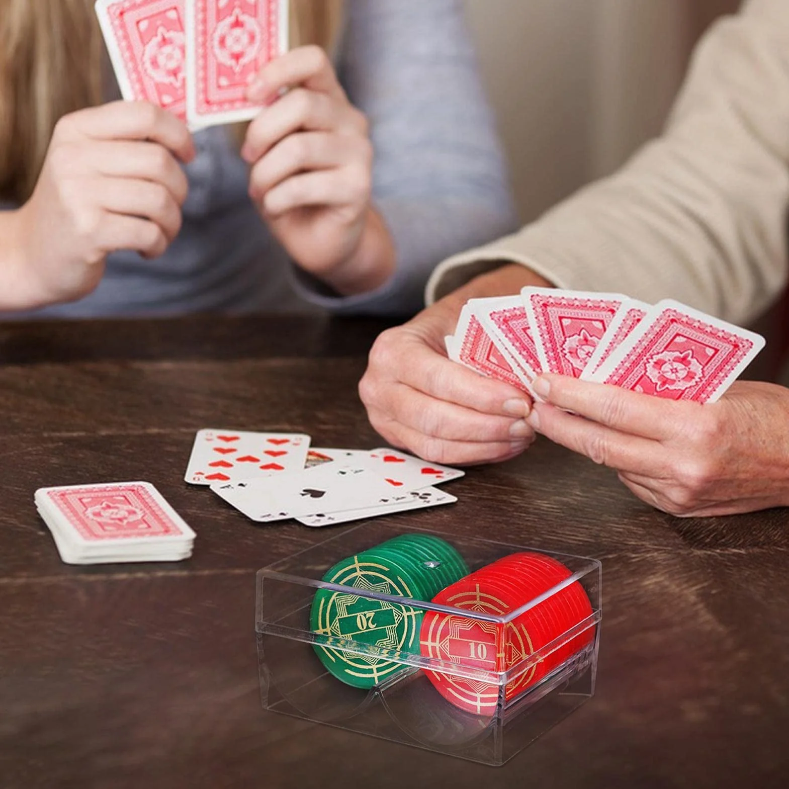 Bandejas de Fichas Acrílicas Transparentes con 2 Ranuras para Poker, Organizador Duradero de 40 Fichas