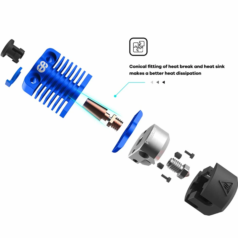 Kit de Cabezal de extrusión Dragonfly BMS - Aislante térmico bimetálico, Boquilla de Cobre Plateado, Bloque de calefacción para Impresora 3D CR10, Ender 3s, Ender 3 Pro, V2, CR-10, Ender 5 Pro