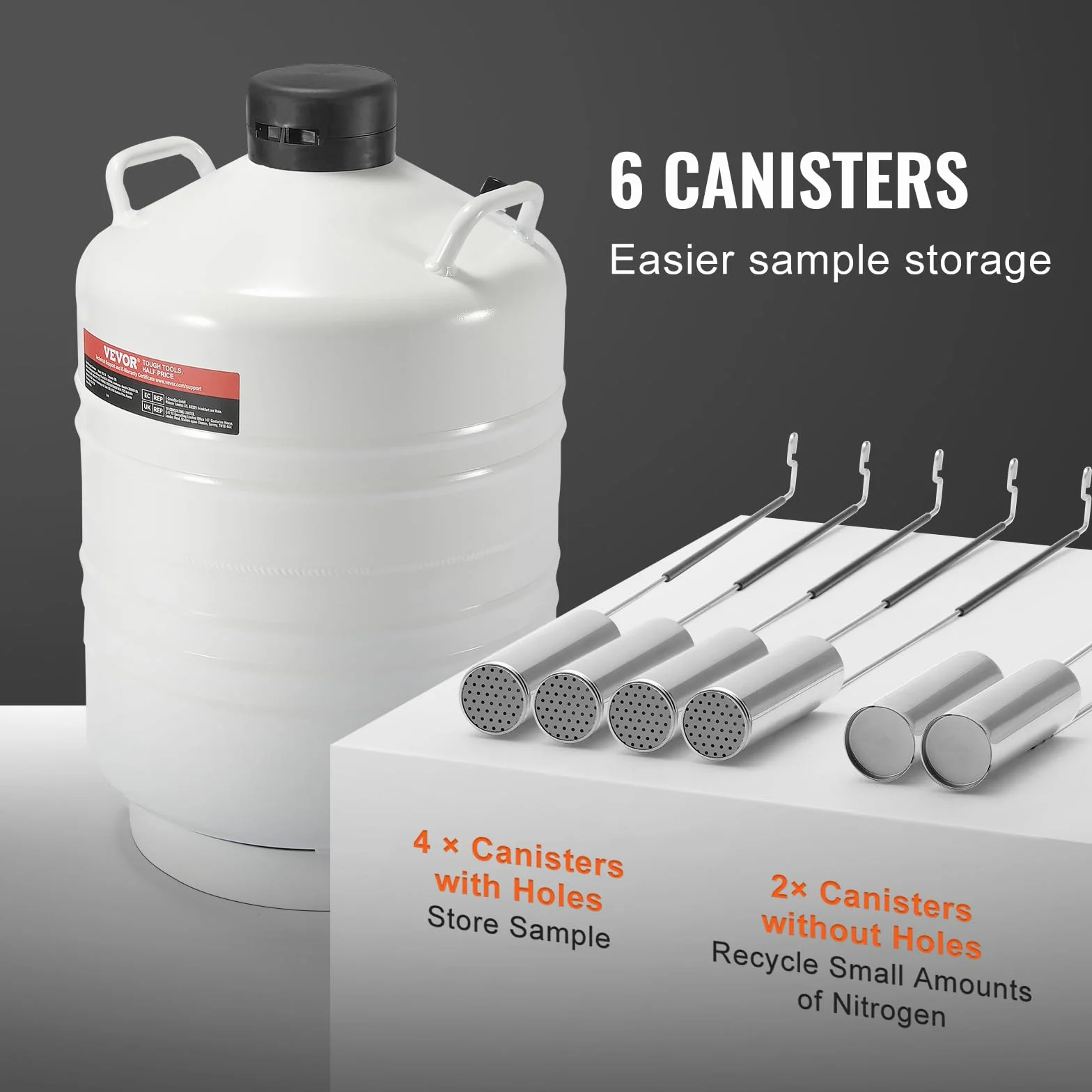 VEVOR Tanque de Nitrógeno Líquido 30 L, Contenedor de Aleación de Aluminio con 6 Botes y Bolsa de Transporte