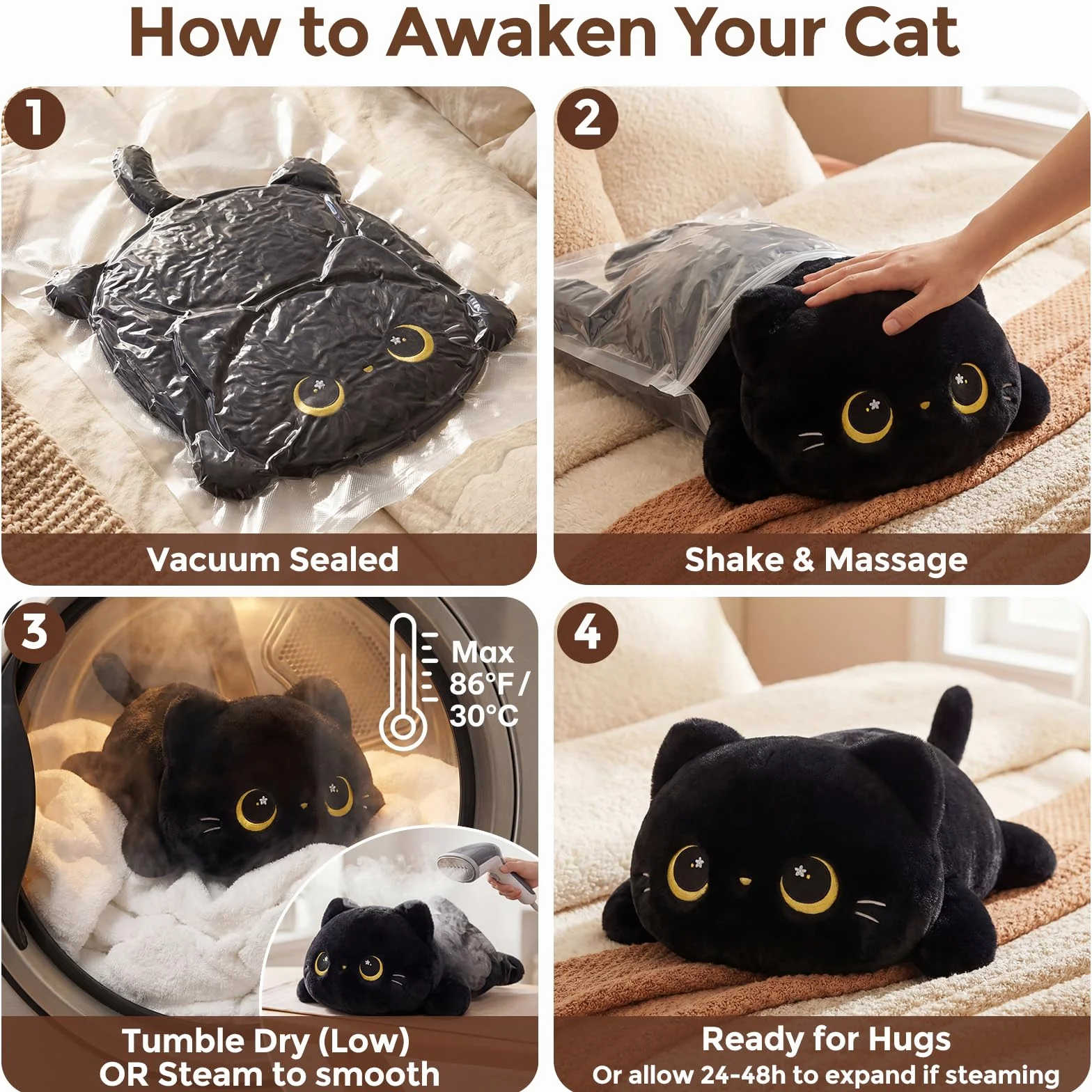 Mewaii Almohadas de Peluche Gato Negro Kawaii Cojines para Niños