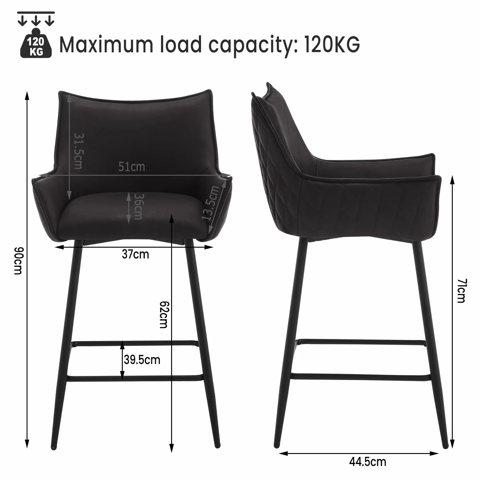 WOLTU Juego de 4 Taburetes Altos de Cocina con Respaldo y Reposapiés, Asiento PU, para Comedor y Cocina, Antracita