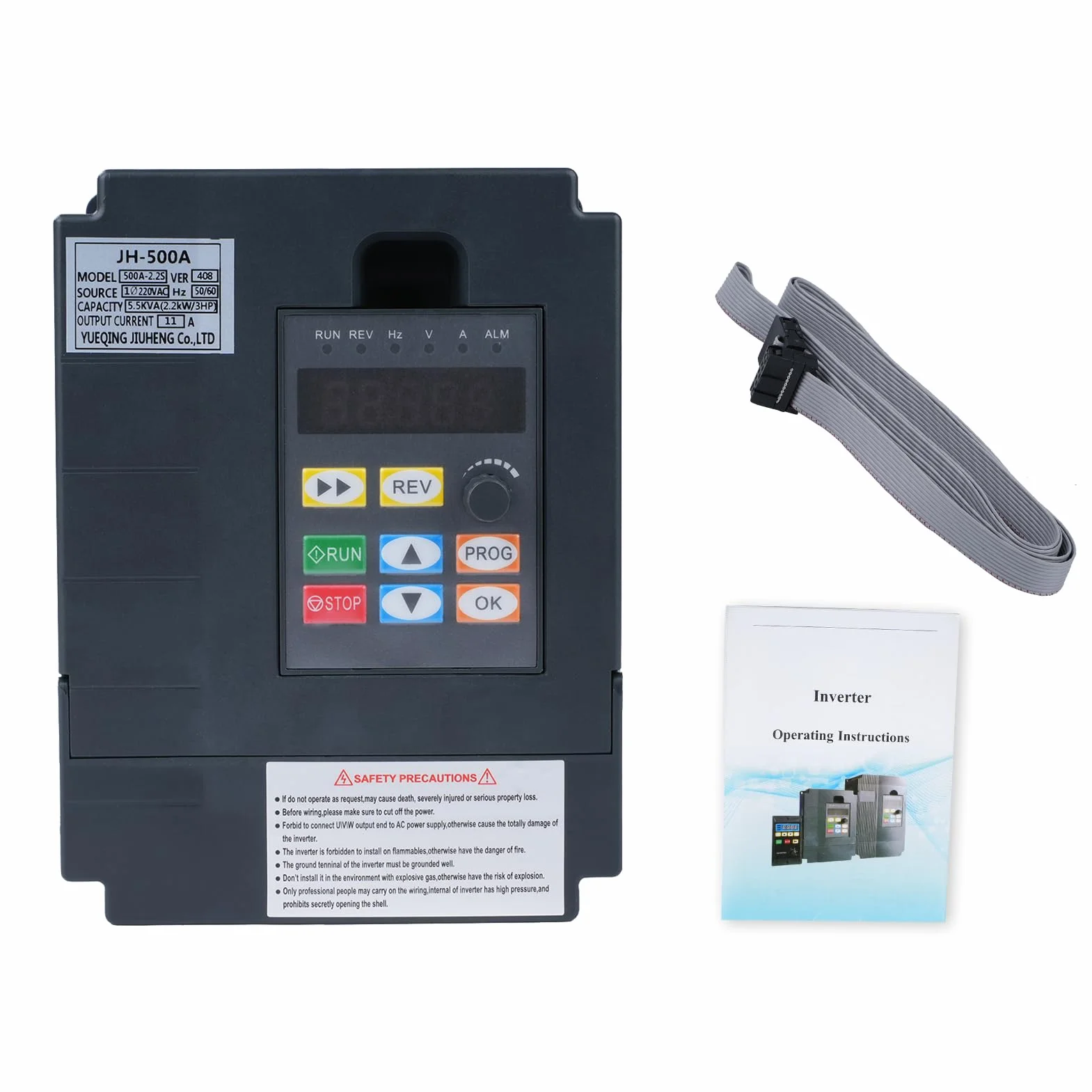2.2kw Variador de frecuencia 220V Entrada monofásica 220V Salida trifásica 220V Convertidor de frecuencia VFD Cuadro de control extraíble modelo JH-500A (con cable de extensión de 1m)