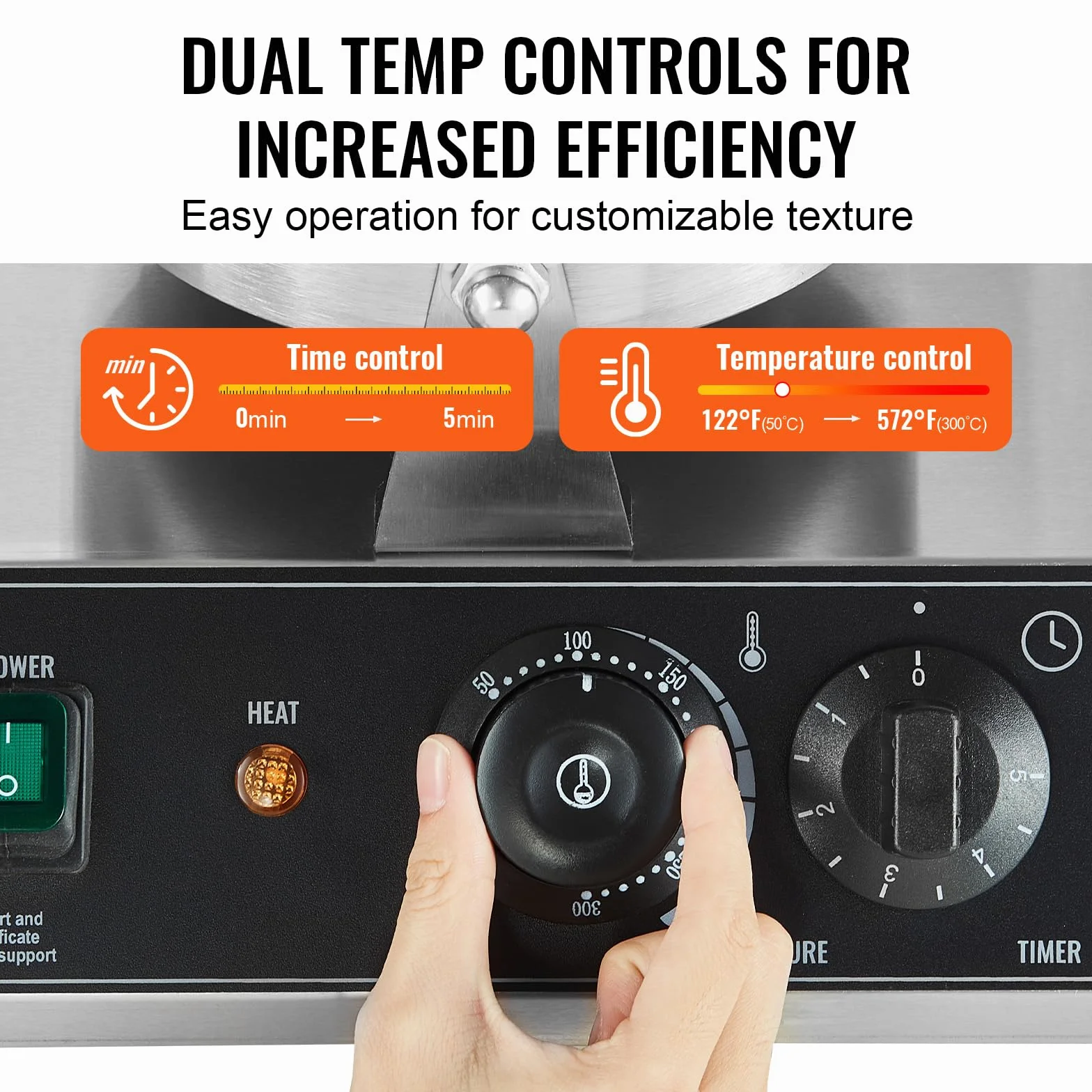 VEVOR Máquina para Hacer Gofres Comerciales, Doble Cabezal, Acero Inoxidable Antiadherente de 2460 W con Control de Temperatura y Tiempo, Asa, para Restaurantes, Familias y Bares, 500 x 470 x 260 mm