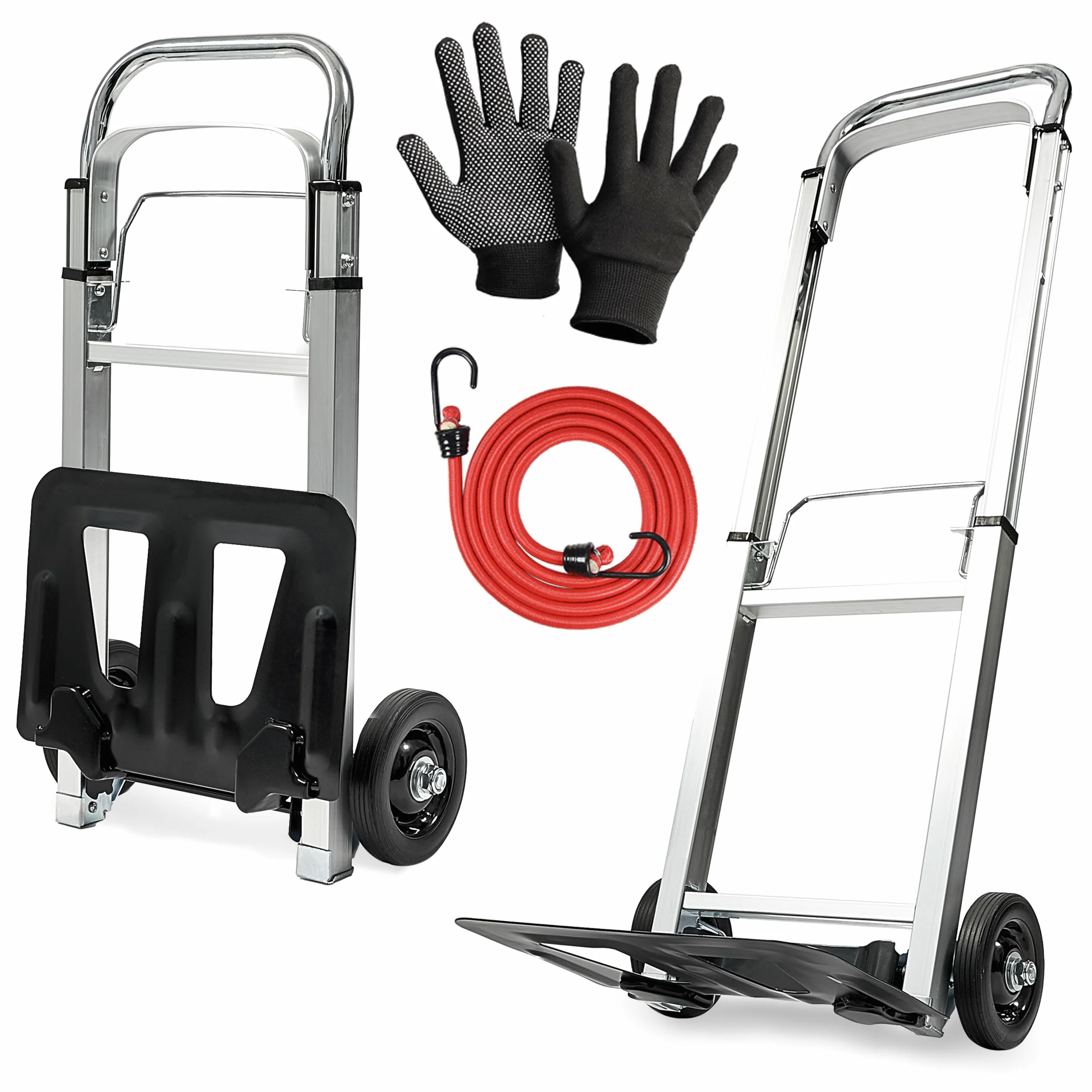 MoverX Carretilla de mano plegable de aluminio, carro de mano resistente con ruedas, carrito de transporte multiusos, 90 kg