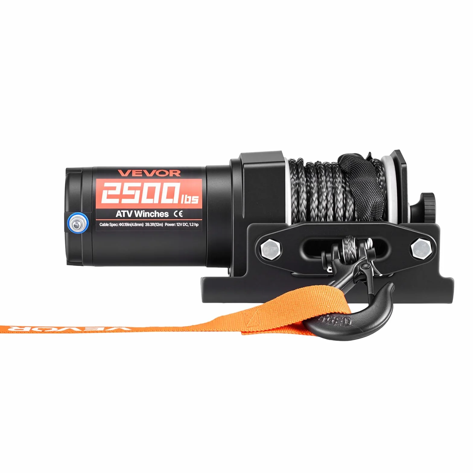 VEVOR Cabrestante Eléctrico 12V 1134 kg para ATV con Cuerda Sintética de 4,8 mm x 12 m, Motor 0,9 kW, Control Remoto con Cable, Soporte de Montaje, Guía de Cable y Gancho para Todoterreno Exteriores