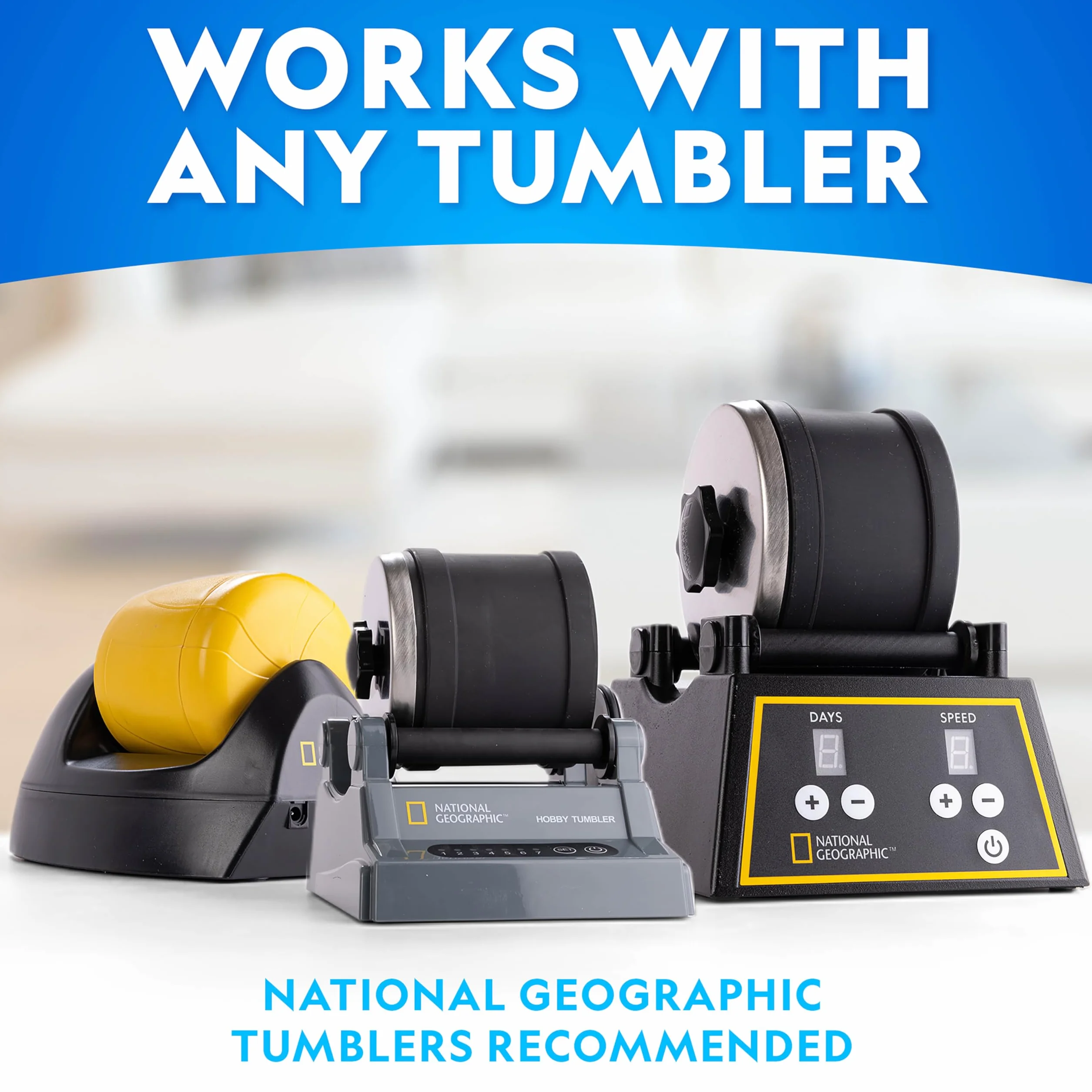 Blue Marble National Geographic Rock Tumbler Media - Kit de suministros para el pulido de rocas, grano a granel de 4 etapas, 680 g de pellets de cerámica y medios de pulido GemFoam