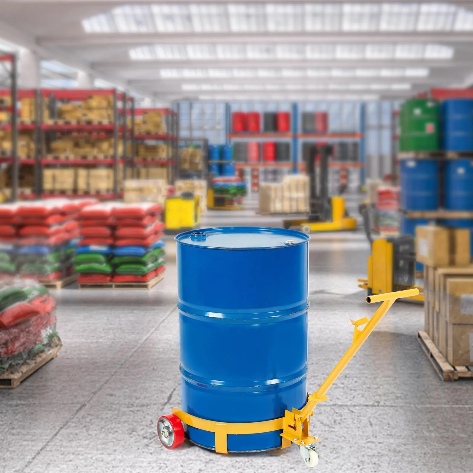 VEVOR Carro Portabidones 250 L Capacidad de Carga 544 kg Plataforma Rodante 3 Ruedas Bastidor de Acero Mango Ajustable Base de Rodillos Herramienta de Manipulación de Bidones para Almacenes Fábricas