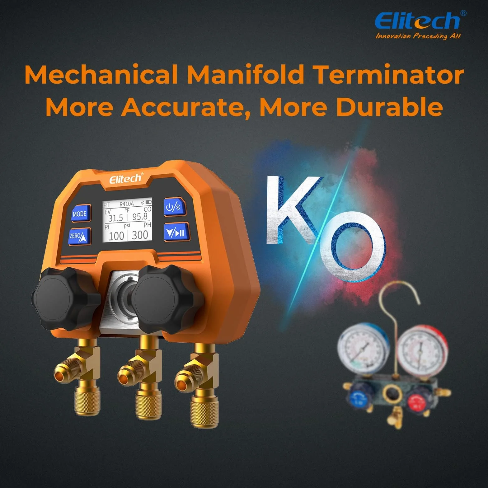 Elitech Manometros Aire Acondicionado,Digital De Refrigerante Medidor De Presión De SMART, Manómetro De Múltiples HAVC, Terminador De Manómetro Analógico DMG-4B