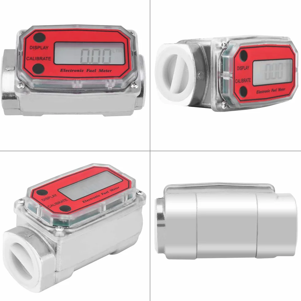 Yosoo Health Gear Medidor de Flujo Digital de Turbina 1 Pulgada Combustible Gasolina Queroseno Químicos Agua Líquidos Rojo