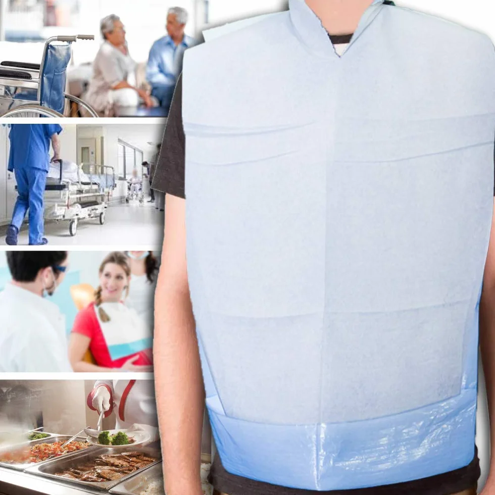 MEDICAL SUD PROFESSIONAL Baberos desechables para adultos de celulosa y polietileno con bolsa de recogida absorbentes e impermeables, fabricados en Italia