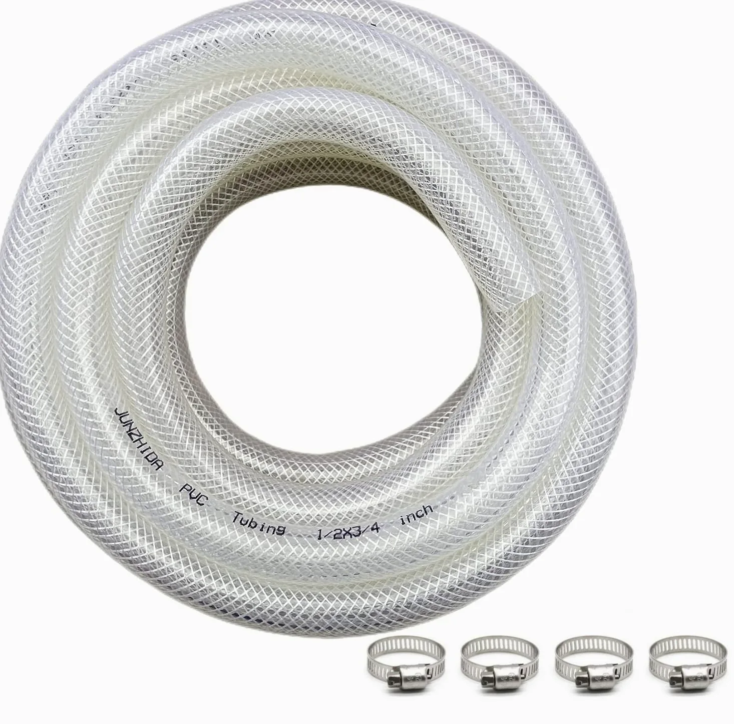 Tubo de vinilo de PVC transparente trenzado de alta presión de 1/2 pulgada de diámetro interior x 3/4 pulgadas de diámetro exterior - 50 pies, tubo de vinilo flexible, tubo de manguera de vinilo