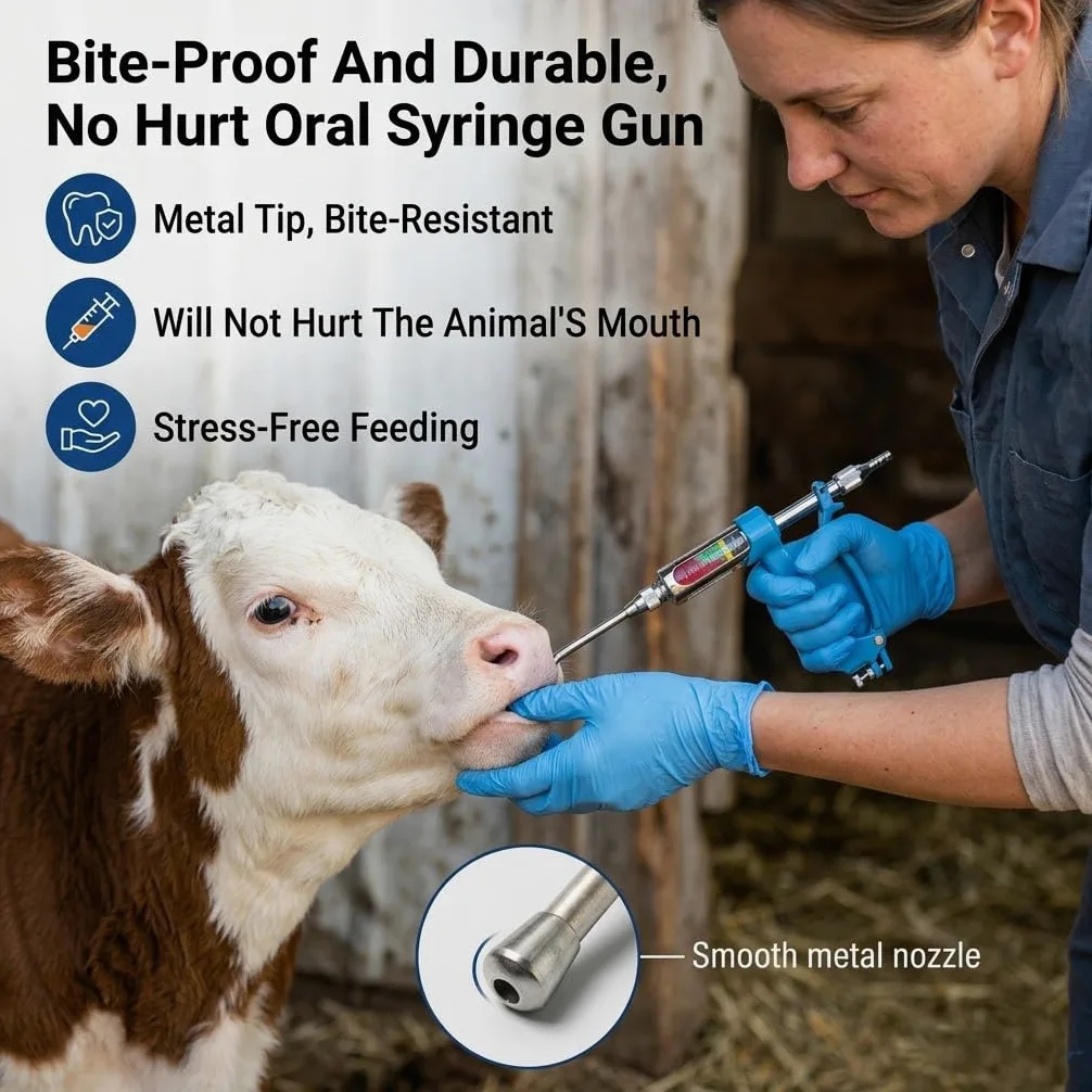 Pistola de empapado continuo resistente de 30 ml, compatible con sistemas de admisión de ovejas, caballos y cerdos, cubo de alimentación continua ajustable para mantenimiento de granjas