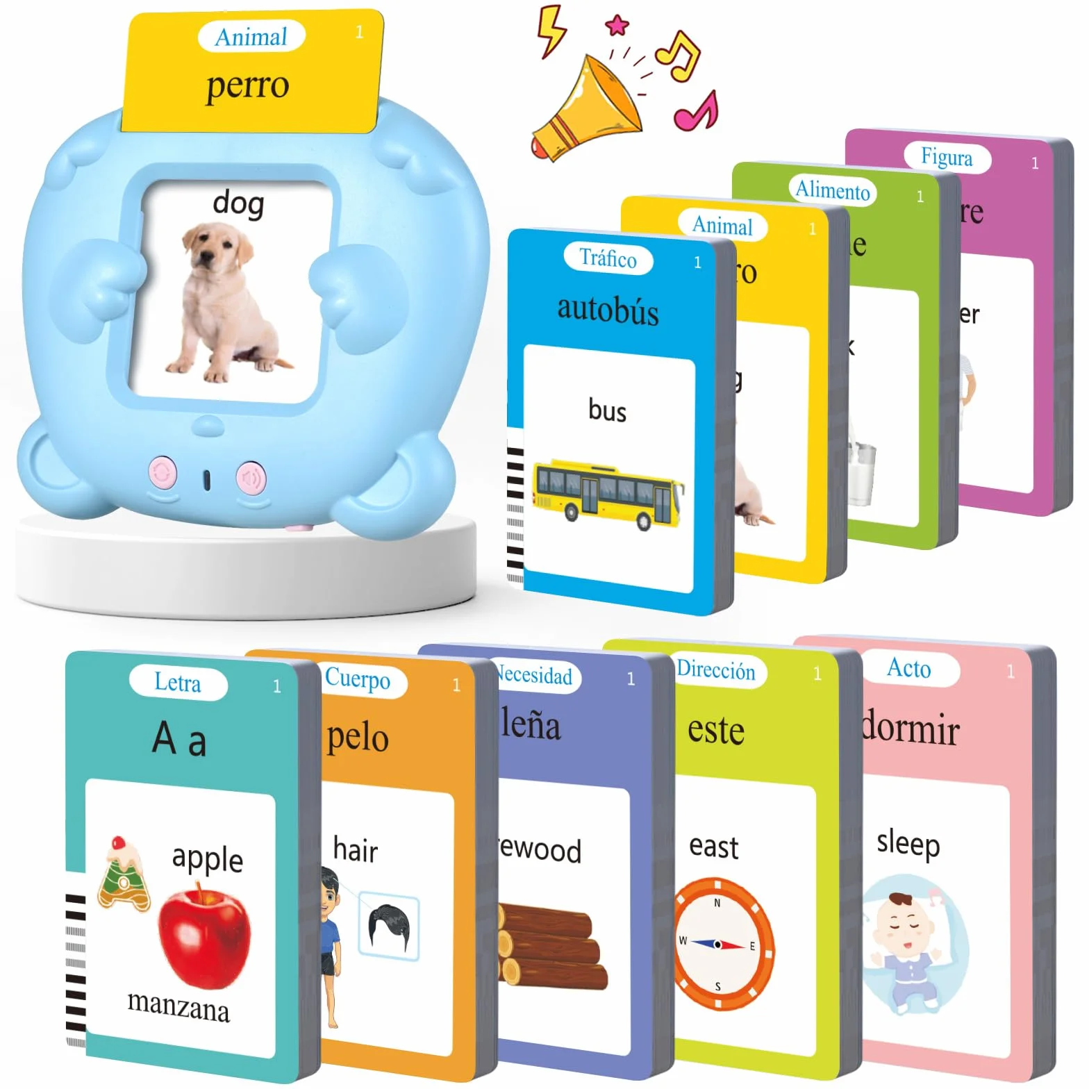 Tarjetas Flash Parlantes 510 Palabras Juguetes Educativos Niños 3+ Años 255 Tarjetas Talking Flash Card Azul