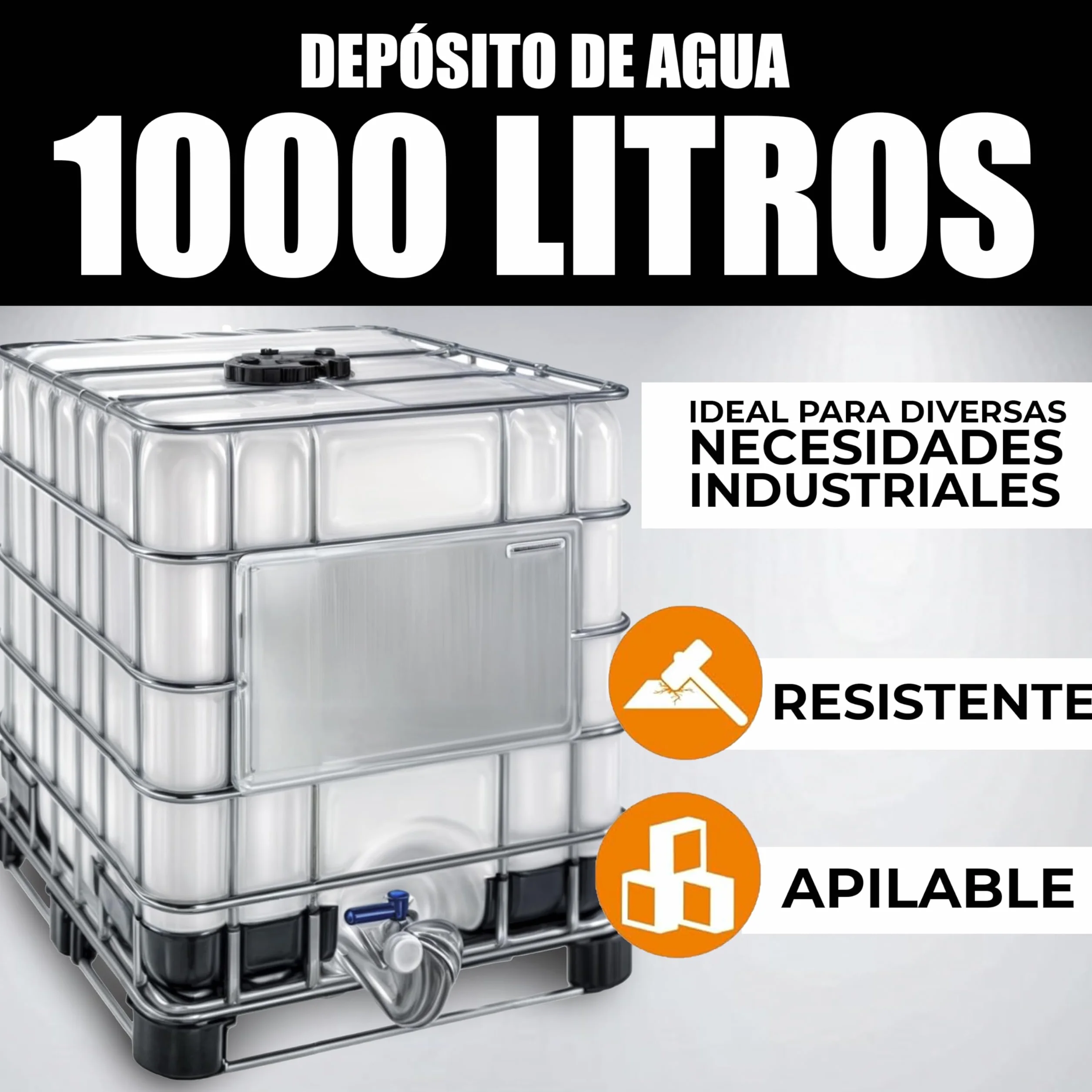 MASCHIO - Cisterna rectangular translúcida (1000 litros, con paleta híbrida (metal con tacos de plástico) y grado alimenticio (no aprobado ADR)