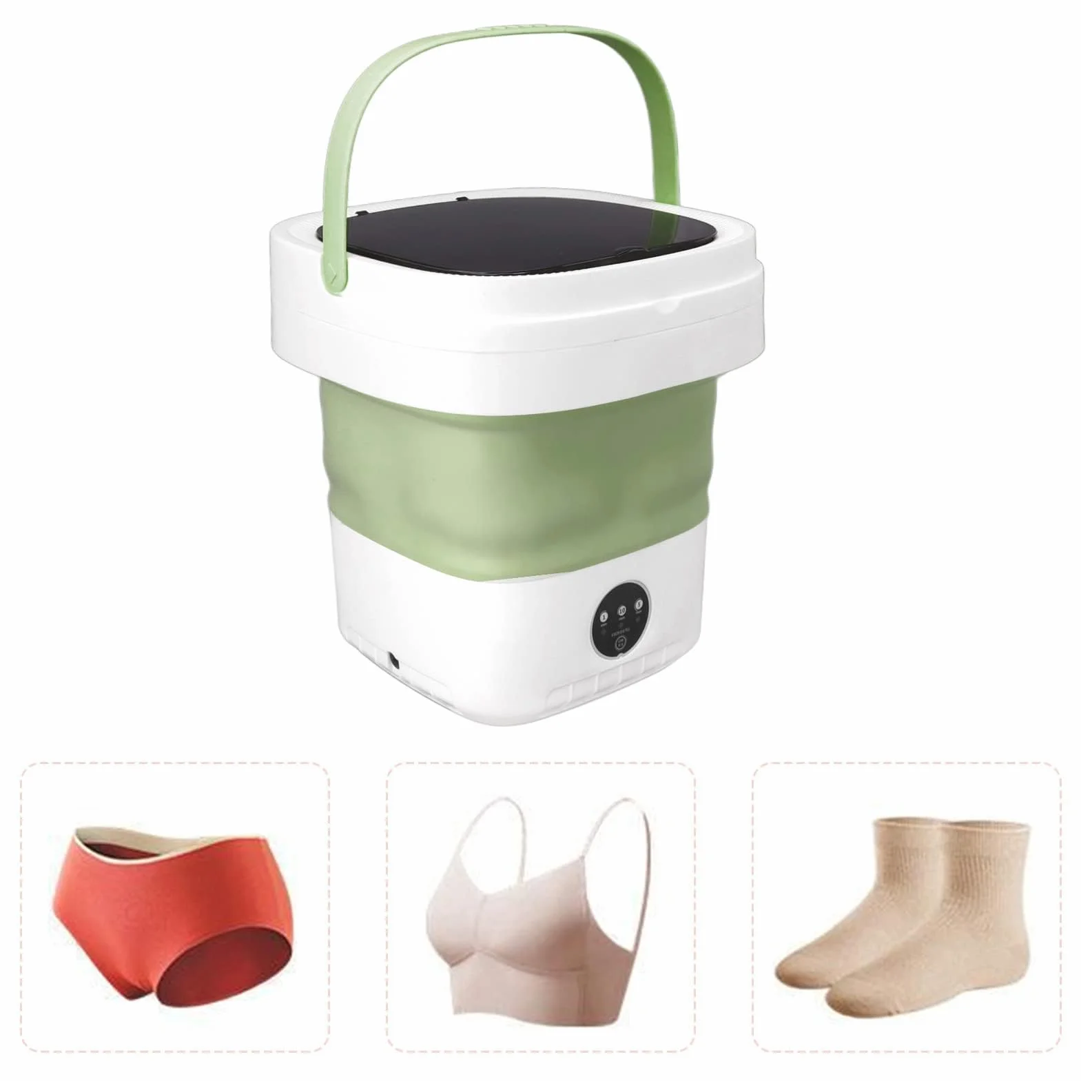 Lavadora Portátil Plegable con Centrifugado, Mini Lavadora Verde