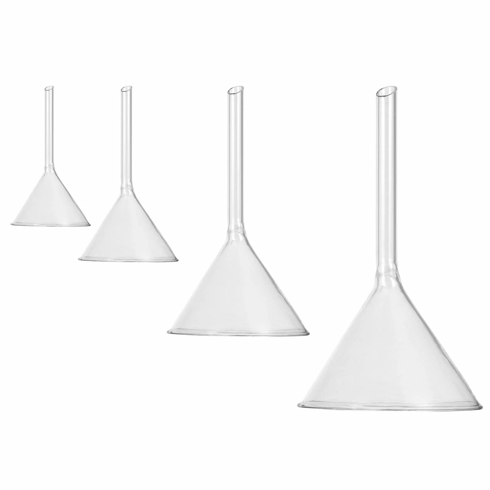 Embudos de Laboratorio de Vidrio Resistente al Calor 4 Piezas (40 Mm, 50 Mm, 75 Mm, 100 Mm) para Transferencia de Líquidos y Filtración, Herramienta Científica