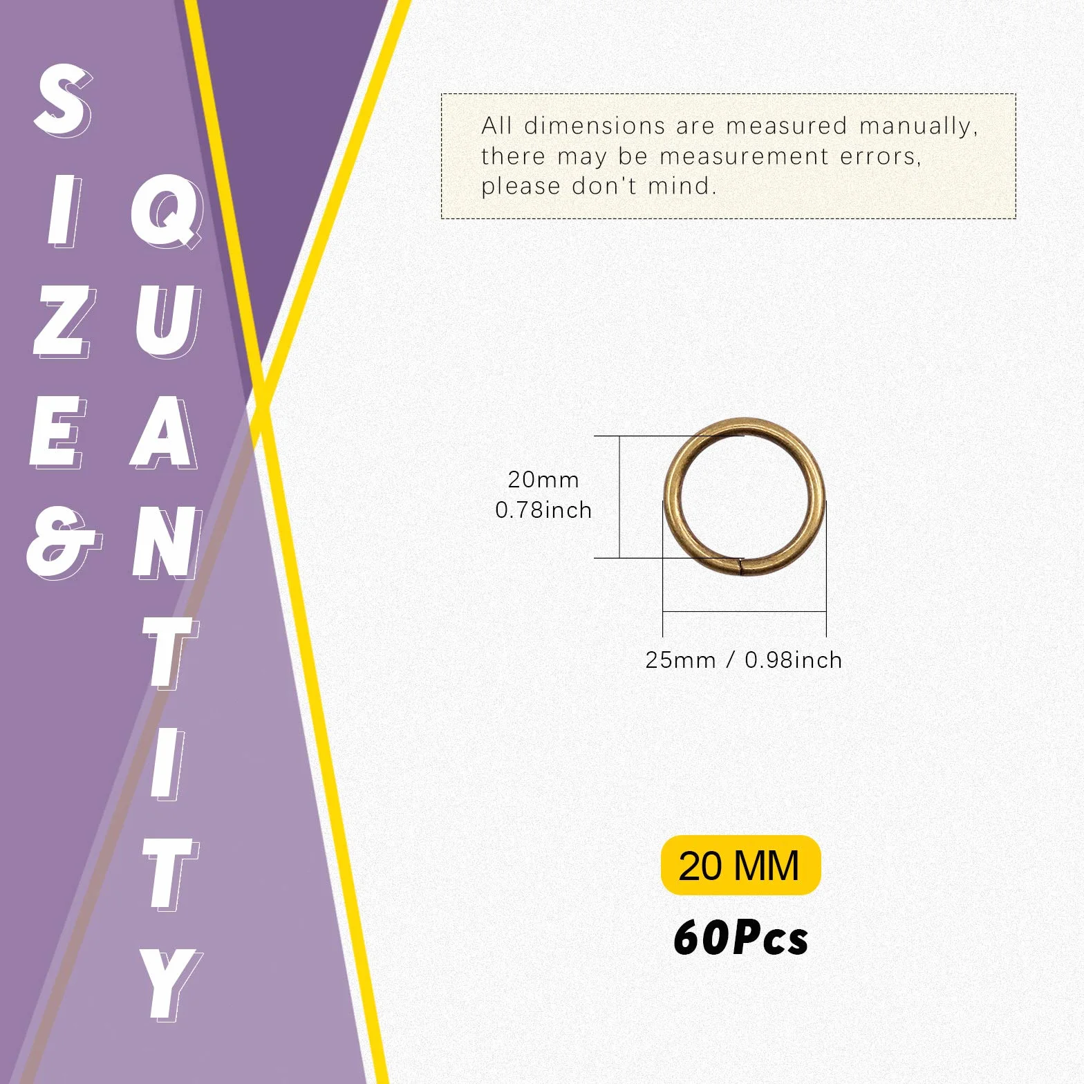 Swpeet 60 anillos de metal 3/4 pulgadas 20 mm bronce multiusos para bolsas de hardware, cinturones y correas para perros