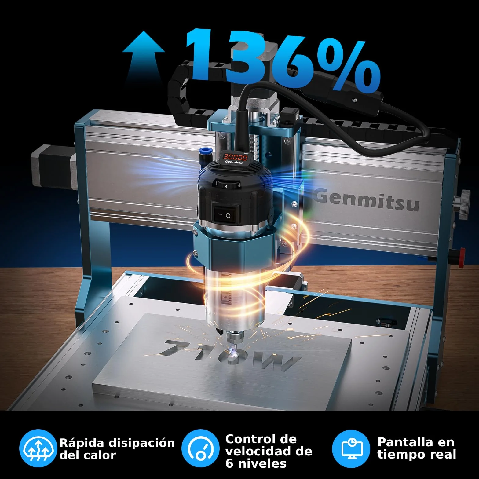 Máquina fresadora CNC Genmitsu 3030-PROVer Ultra para metal, grabadora CNC para todo tipo de metal con potente husillo de 710 W, alta precisión de ±0,03 mm, guías lineales dobles y husillos de bolas