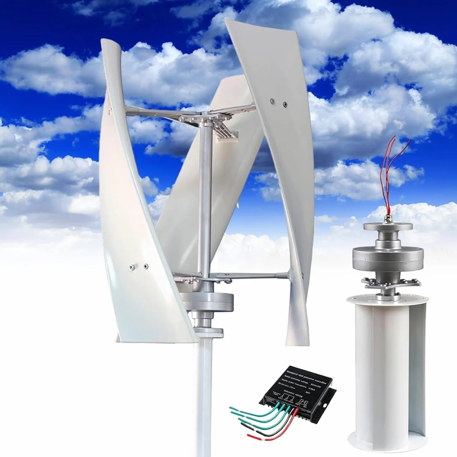 Aerogeneradores Turbina Vertical - 16000W Turbina Eólica Vertical Kit Completo,Generador De Viento Con Controlador, Generador energía eólica Kit 12V 24V 48V 110V 220V(White,48V)