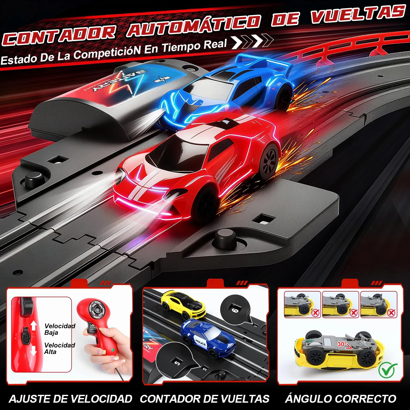 JONRRYIN Pista Carreras Electrica 1:64 Coches Niños Control Remoto Bucle 360° Extralargo Circuito Coche 3+ Años