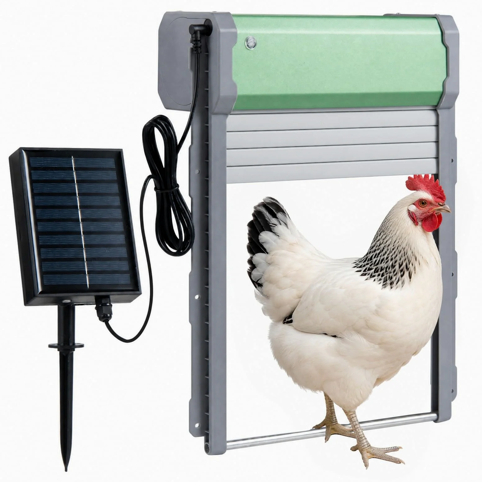 GYMAX Puerta Gallinero Automatica Solar con Control Remoto de 40 m, Puerta de Pollo Automática con Temporizador, Sensor de Luz, Modo Manual a Botón, Batería Recargable y Panel Solar para Exterior