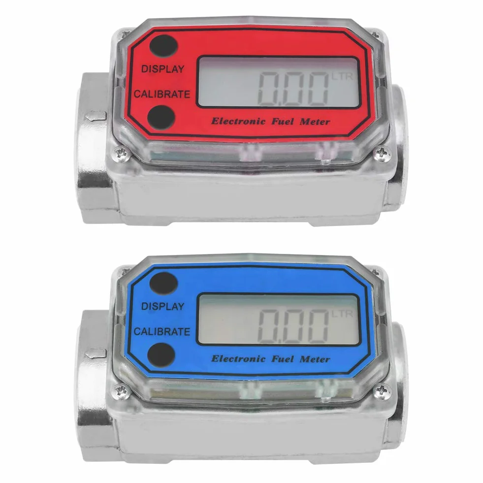 Yosoo Health Gear Medidor de Flujo Digital de Turbina 1 Pulgada Combustible Gasolina Queroseno Químicos Agua Líquidos Rojo
