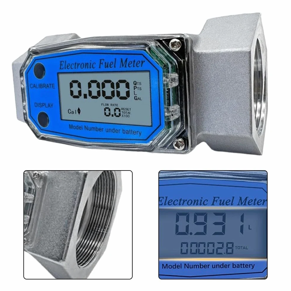 Medidor de flujo de turbina digital, medidor de flujo de turbina roscada de 2,5 pulgadas, medidor de flujo de agua con pantalla digital de precisión de ± 1% para diesel