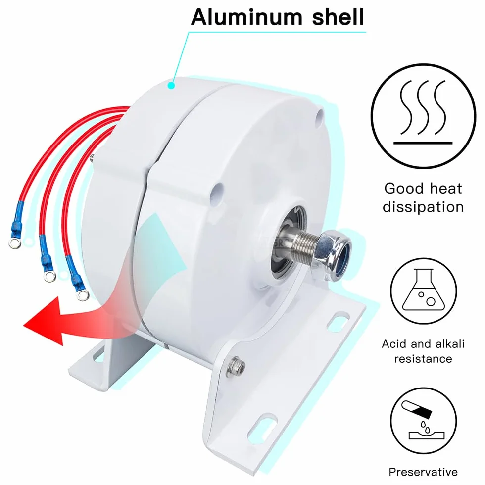 600W Generador de imán permanente 12V,24V,48V 750r/m generador síncrono trifásico sin engranajes de corriente alterna Motor eléctrico de tierras raras NdFeB para aerogeneradores, con