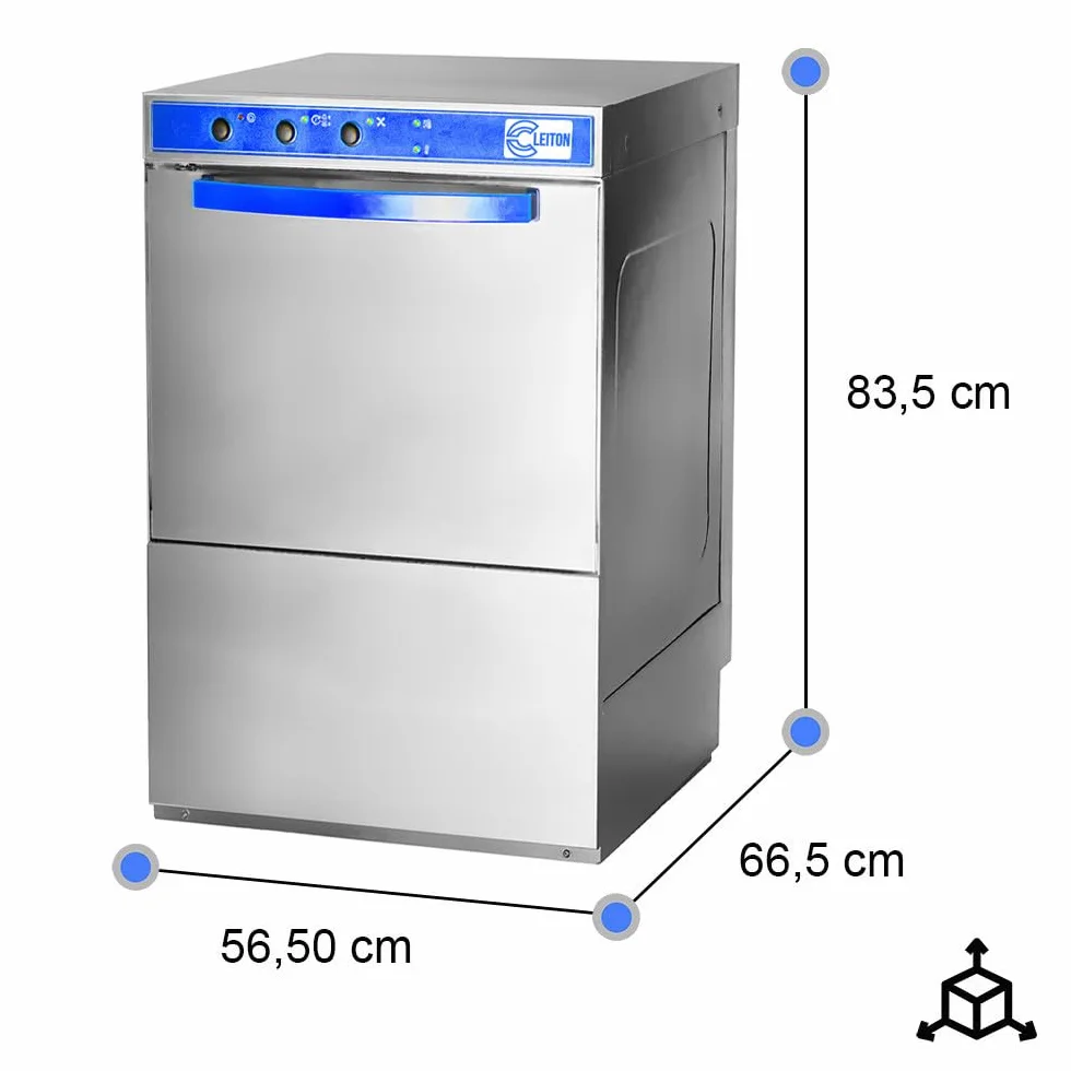 Cleiton® Lavavajillas Industrial Hosteleria | 50x50 | 2 Programas de lavado | 2730W | Lavado en 2 minutos | 565x665x835 mm | Con Bombas de Abrillantador Detergente y Desagüe