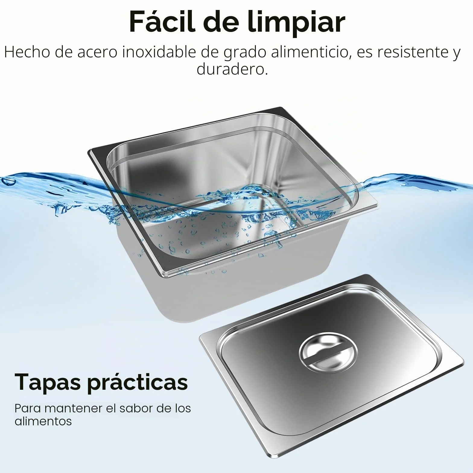 Valgus Calentador de Alimentos Comercial de Acero Inoxidable de 4 Secciones y 15L Servidor Buffet con Tapa y Grifo para el hogar, Catering, restaurantes